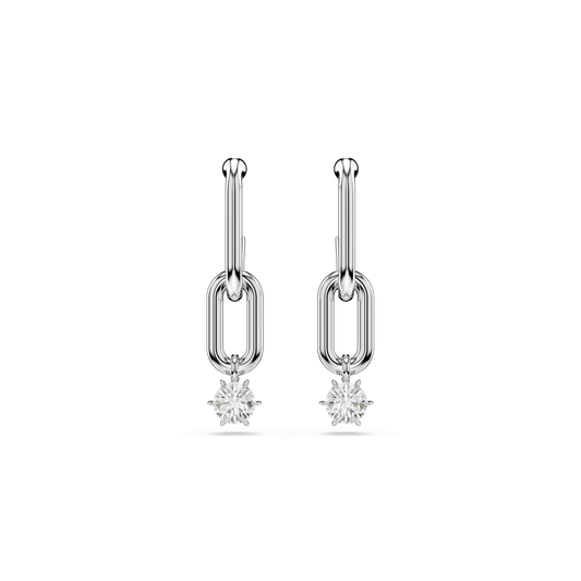 Constella drop earrings, Round cut, White, Rhodium plated 5728584