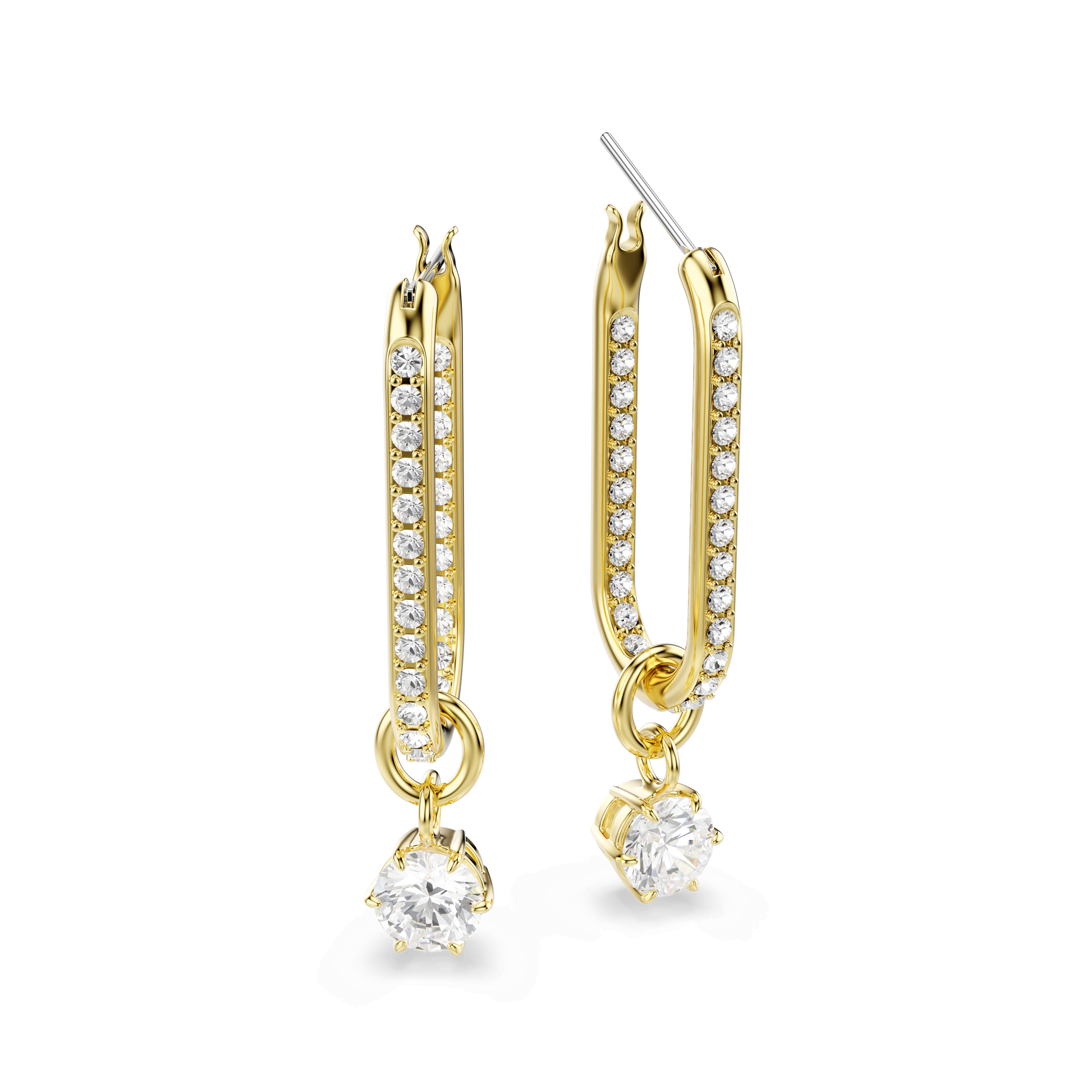 Constella drop earrings, Round cut, White, Gold-tone plated 5728587
