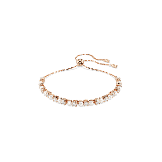 Matrix bracelet, Crystal pearl, Round cuts, White, Rose gold-tone plated 5729506