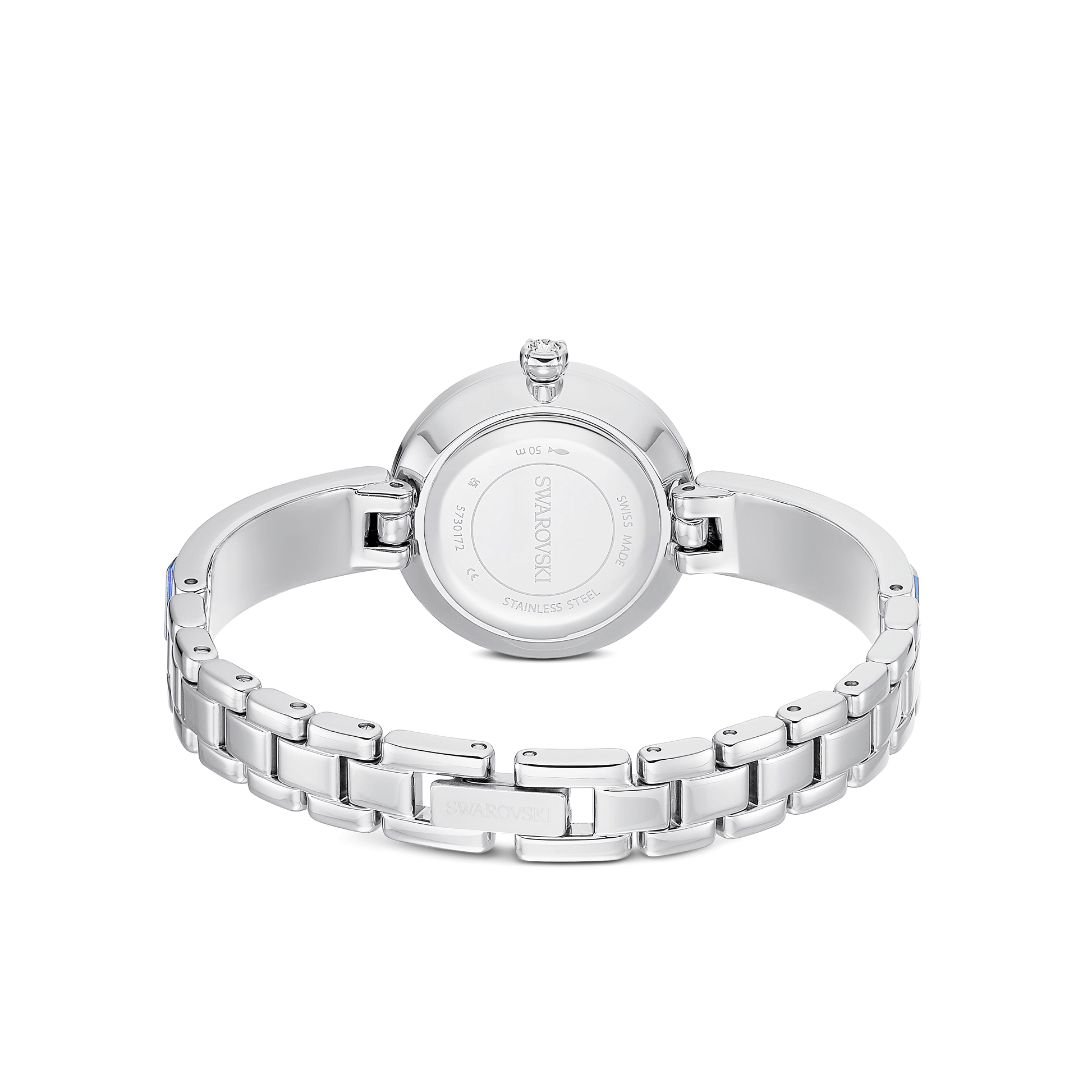 Matrix bangle watch, Swiss Made, Crystal bracelet, Blue, Stainless steel 5730172