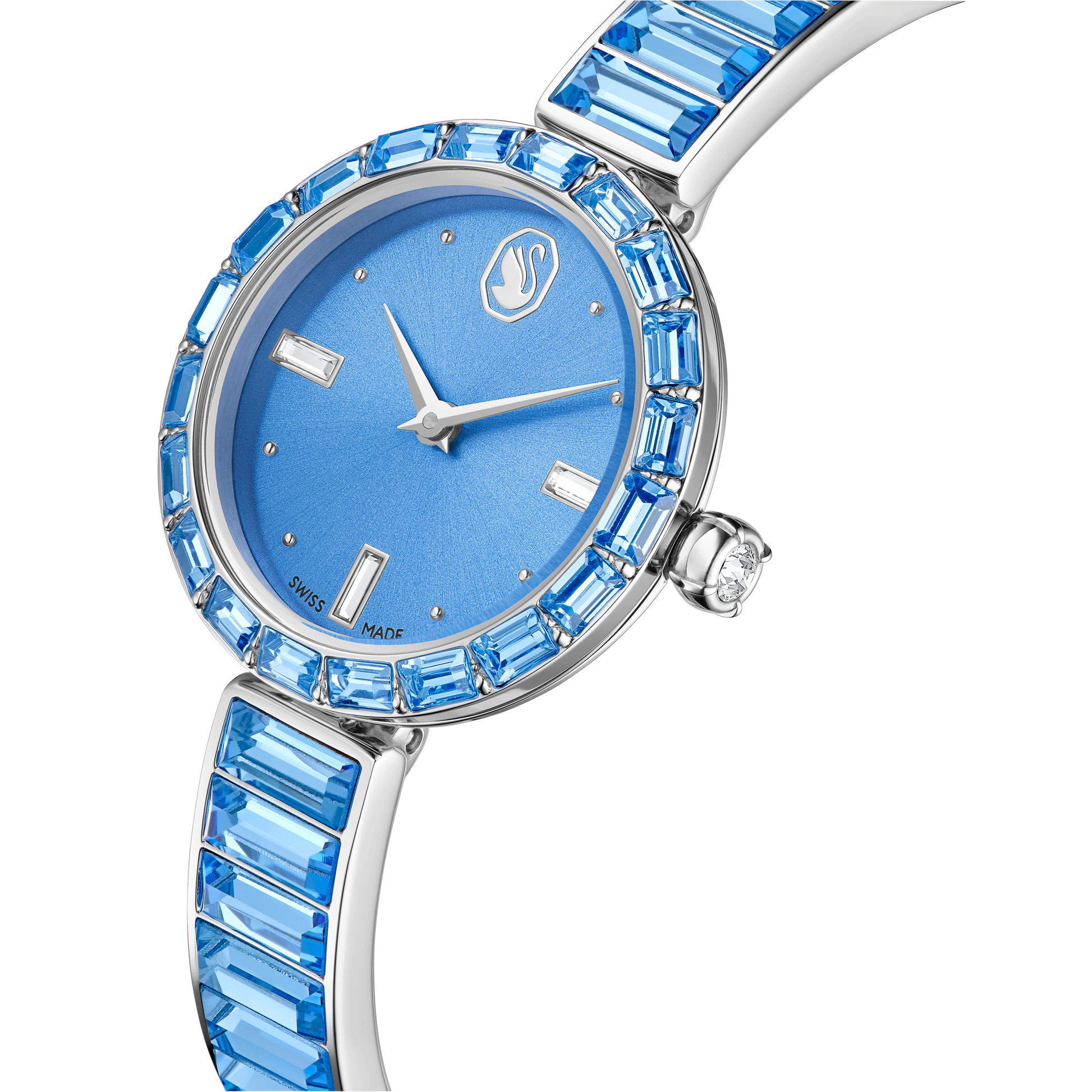 Matrix bangle watch, Swiss Made, Crystal bracelet, Blue, Stainless steel 5730172