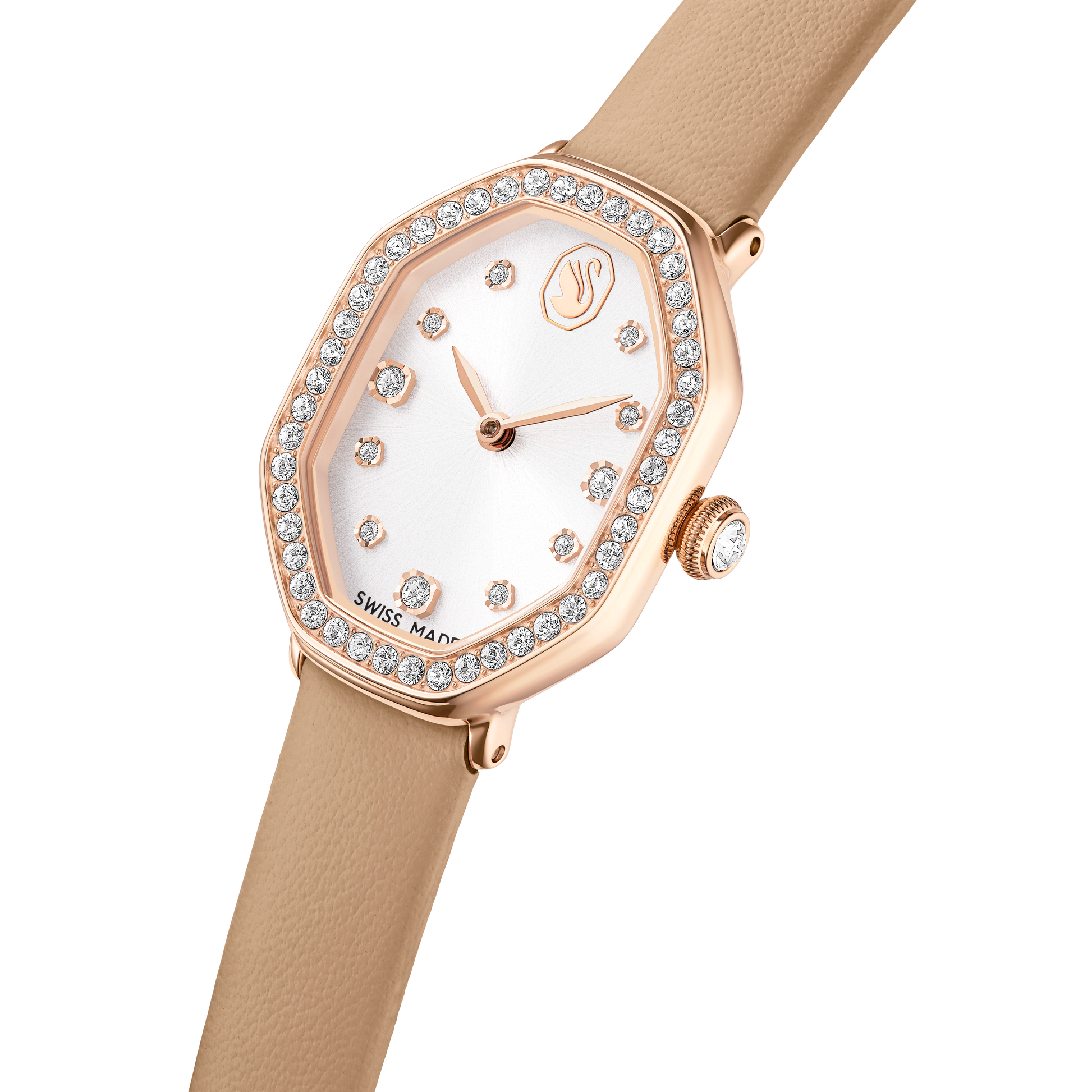 Dextera octagon watch, Swiss Made, Leather strap, Brown, Rose gold-tone finish 5730184