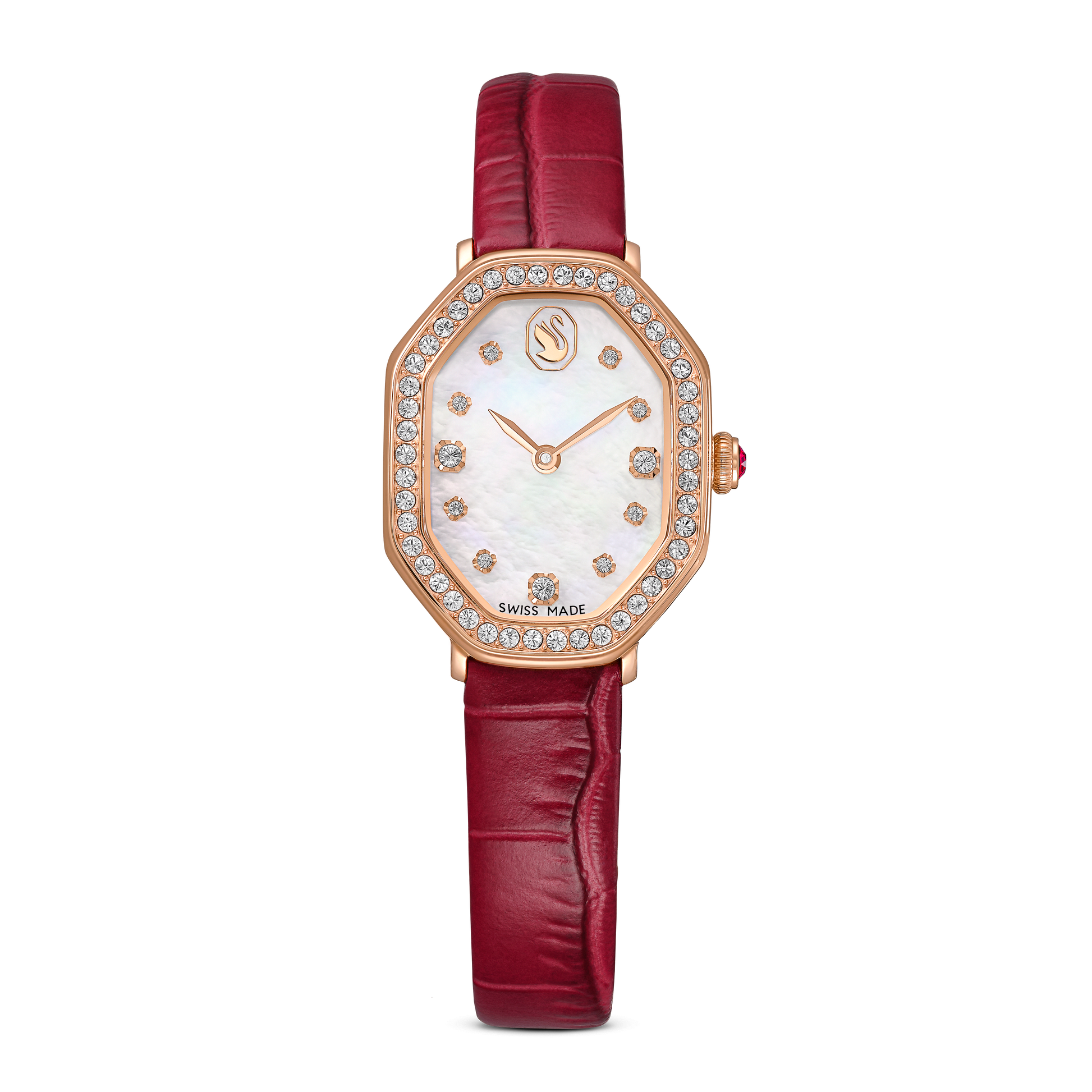 Dextera octagon watch, Swiss Made, Leather strap, Red, Rose gold-tone finish 5730373