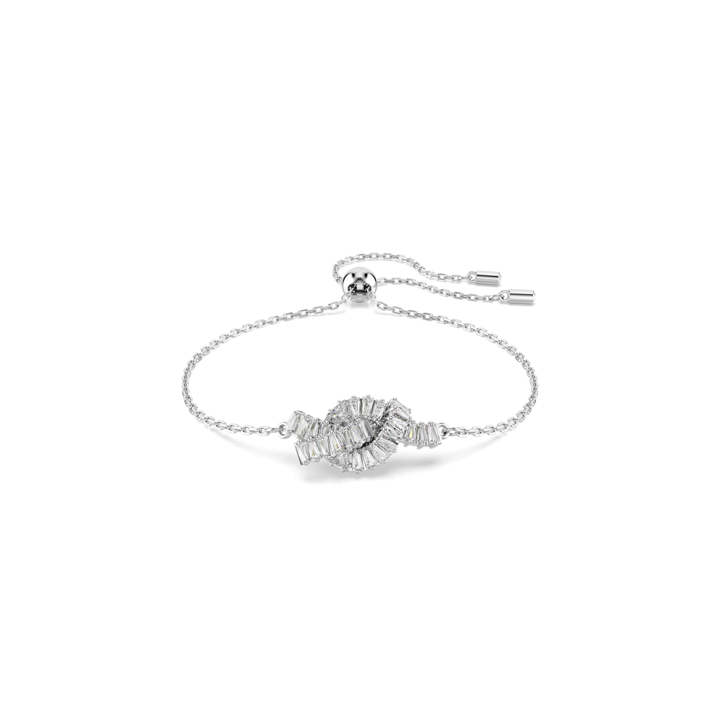 Matrix bracelet, Baguette cut, Knot, White, Rhodium plated 5731101