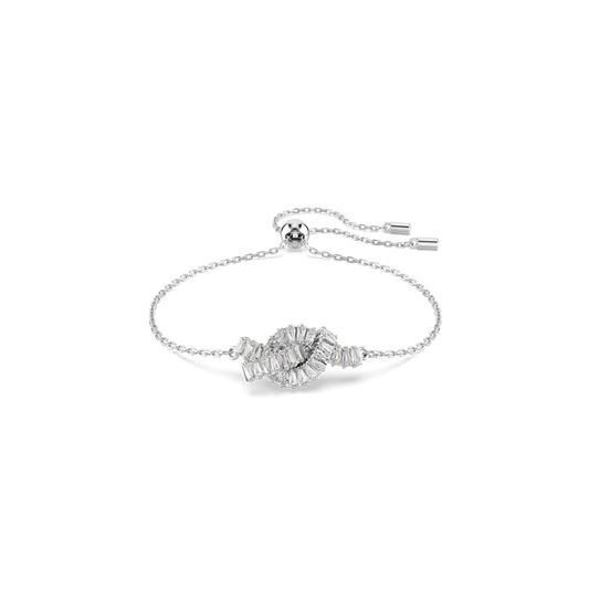 Matrix bracelet, Baguette cut, Knot, White, Rhodium plated 5731101