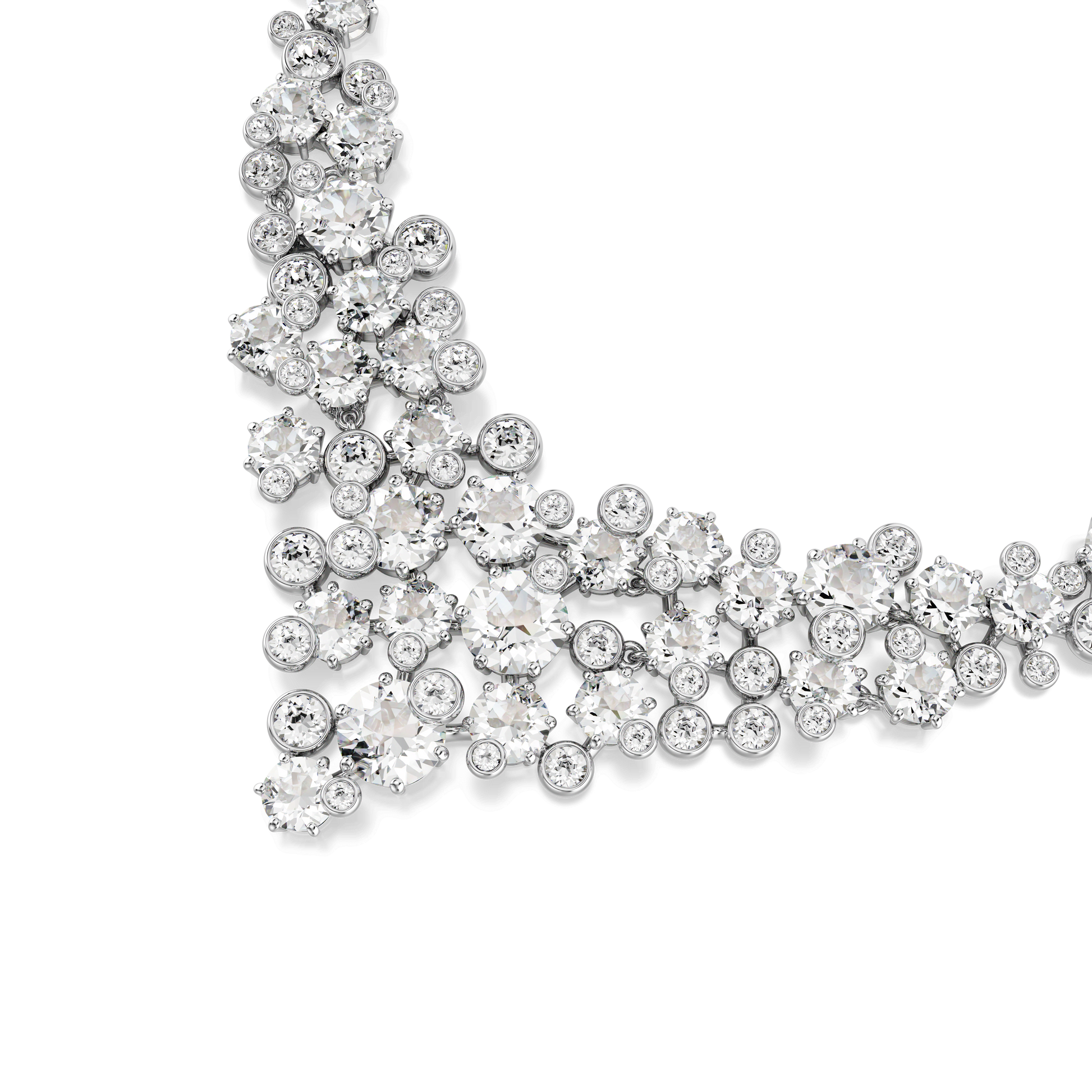 Constella necklace, Mixed cuts, Clasp, White, Rhodium plated 5732249