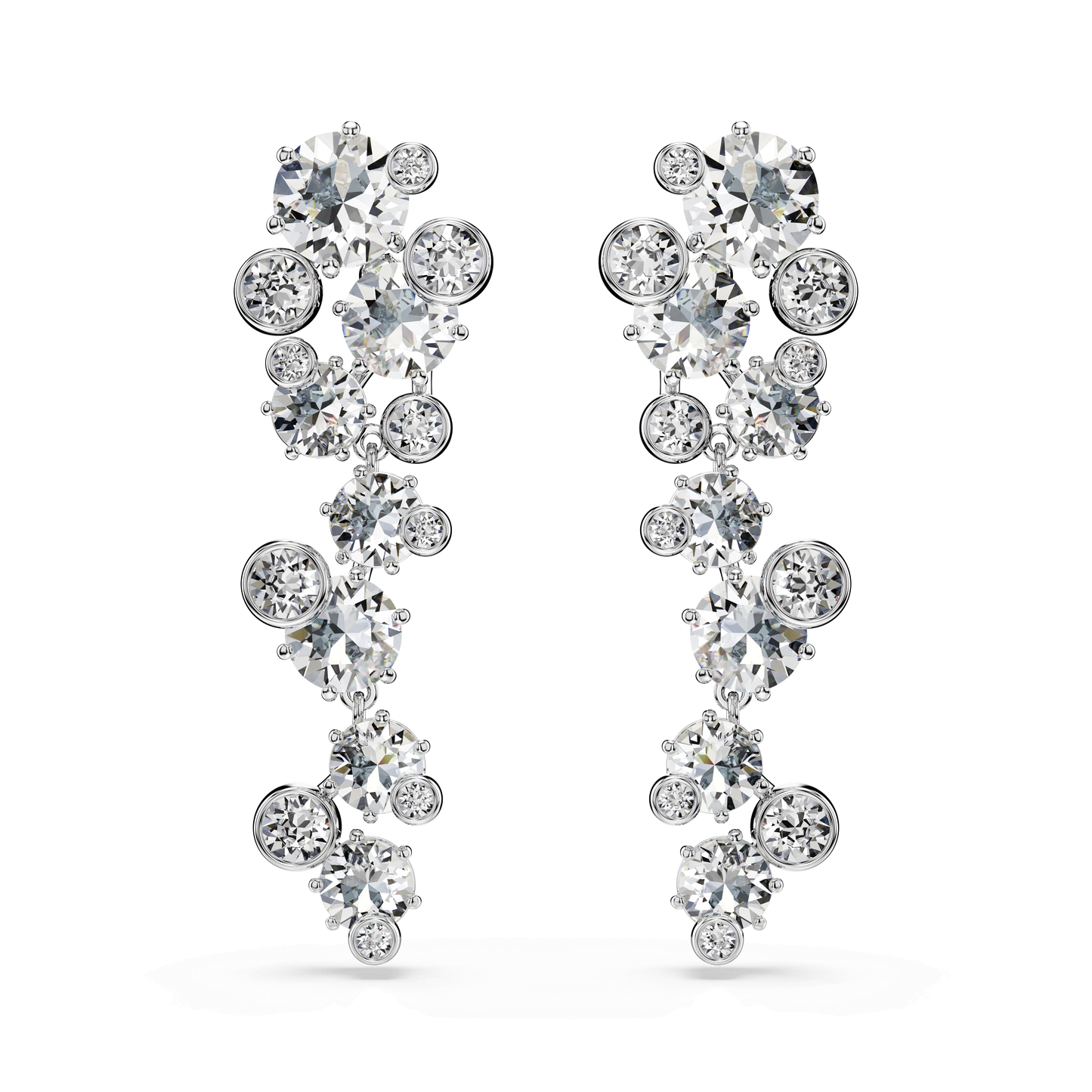 Constella drop earrings, Mixed cuts, White, Rhodium plated 5732252