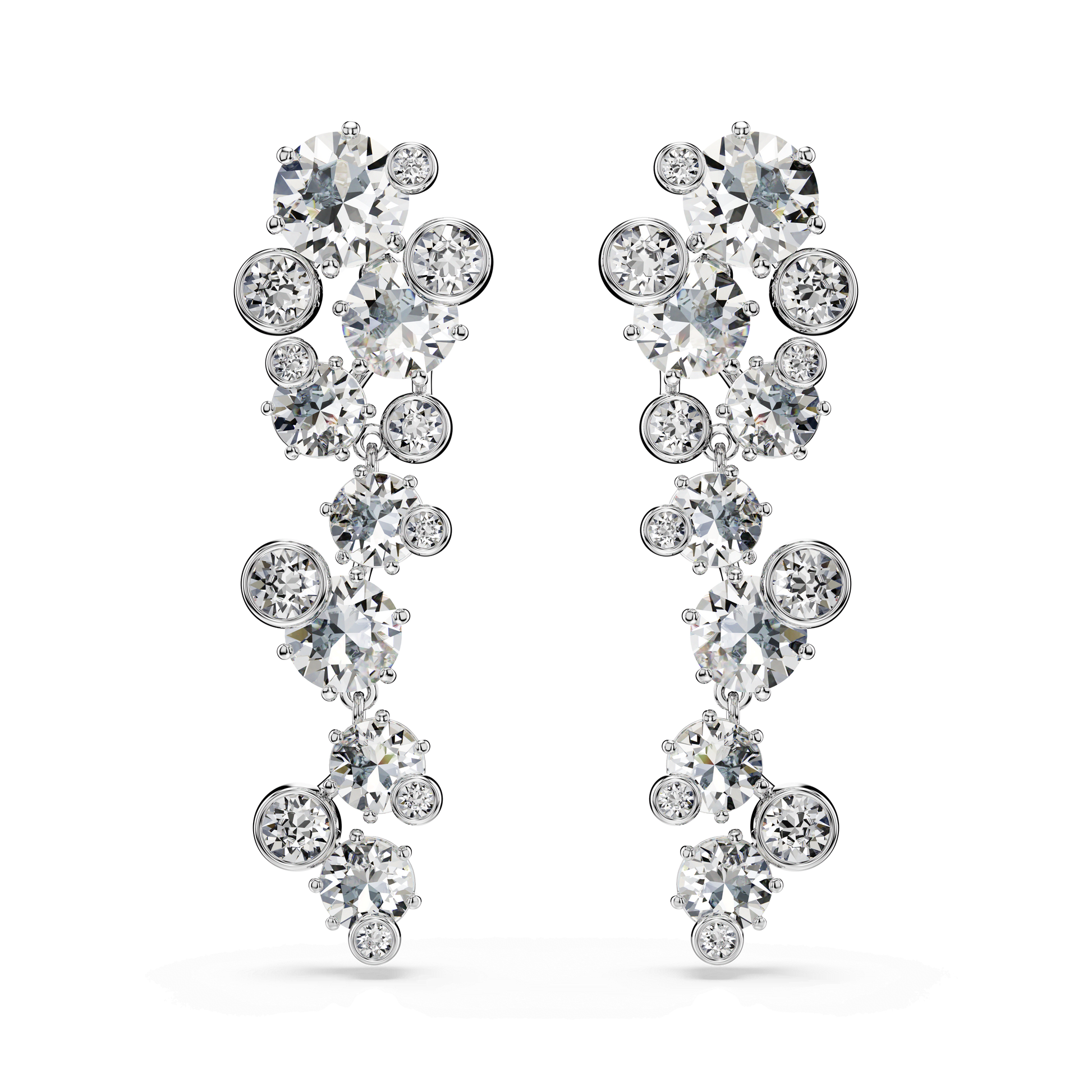 Constella drop earrings, Mixed cuts, White, Rhodium plated 5732252