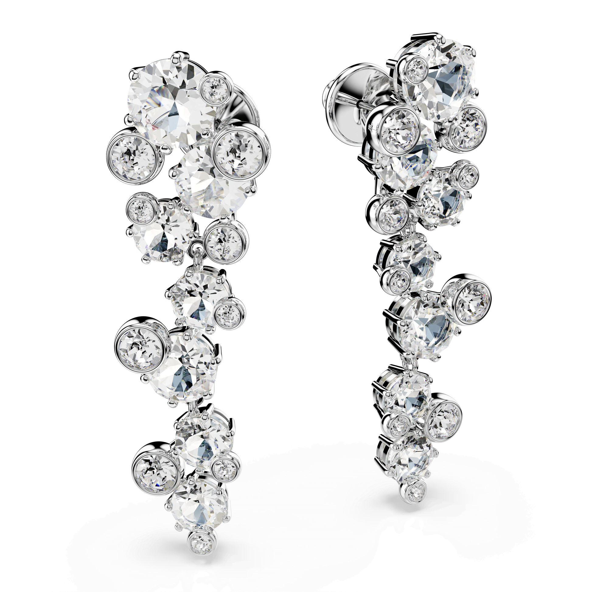 Constella drop earrings, Mixed cuts, White, Rhodium plated 5732252