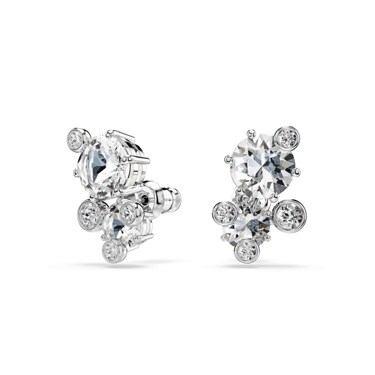 Constella stud earrings, Round cut, White, Rhodium plated 5732253