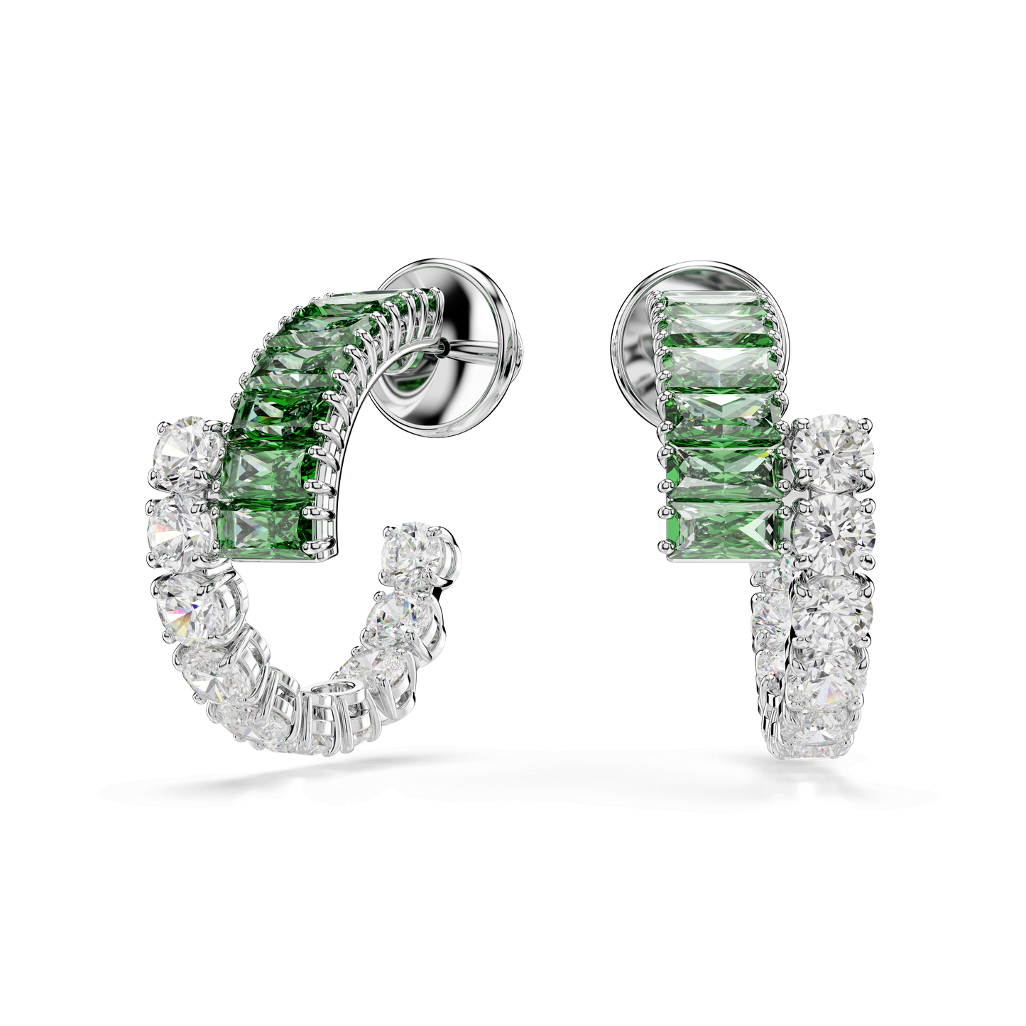 Matrix hoop earrings, Mixed cuts, Green, Rhodium plated 5732264