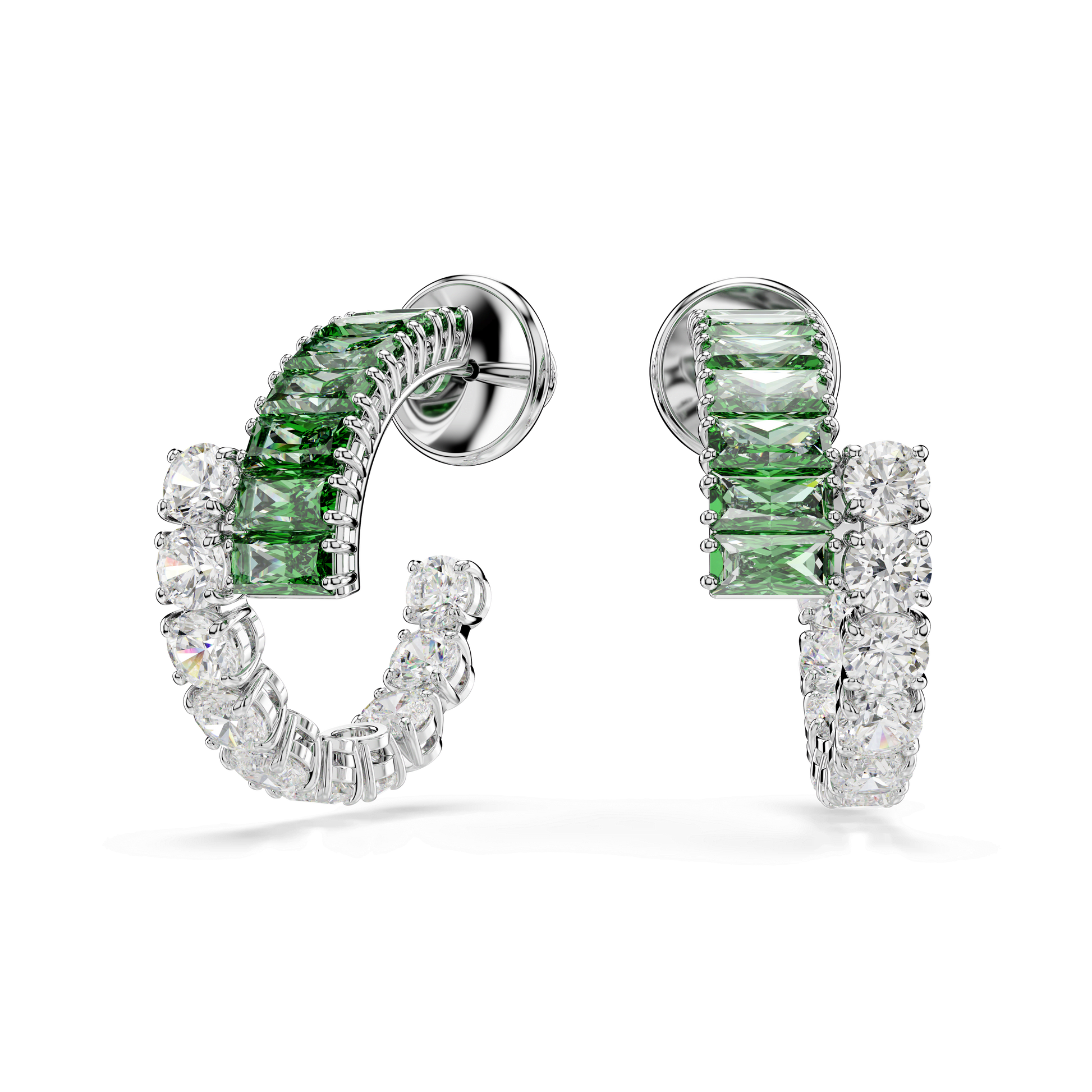 Matrix hoop earrings, Mixed cuts, Green, Rhodium plated 5732264