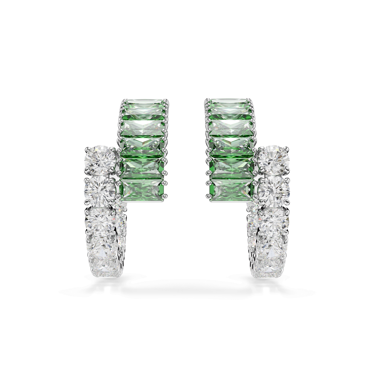 Matrix hoop earrings, Mixed cuts, Green, Rhodium plated 5732264