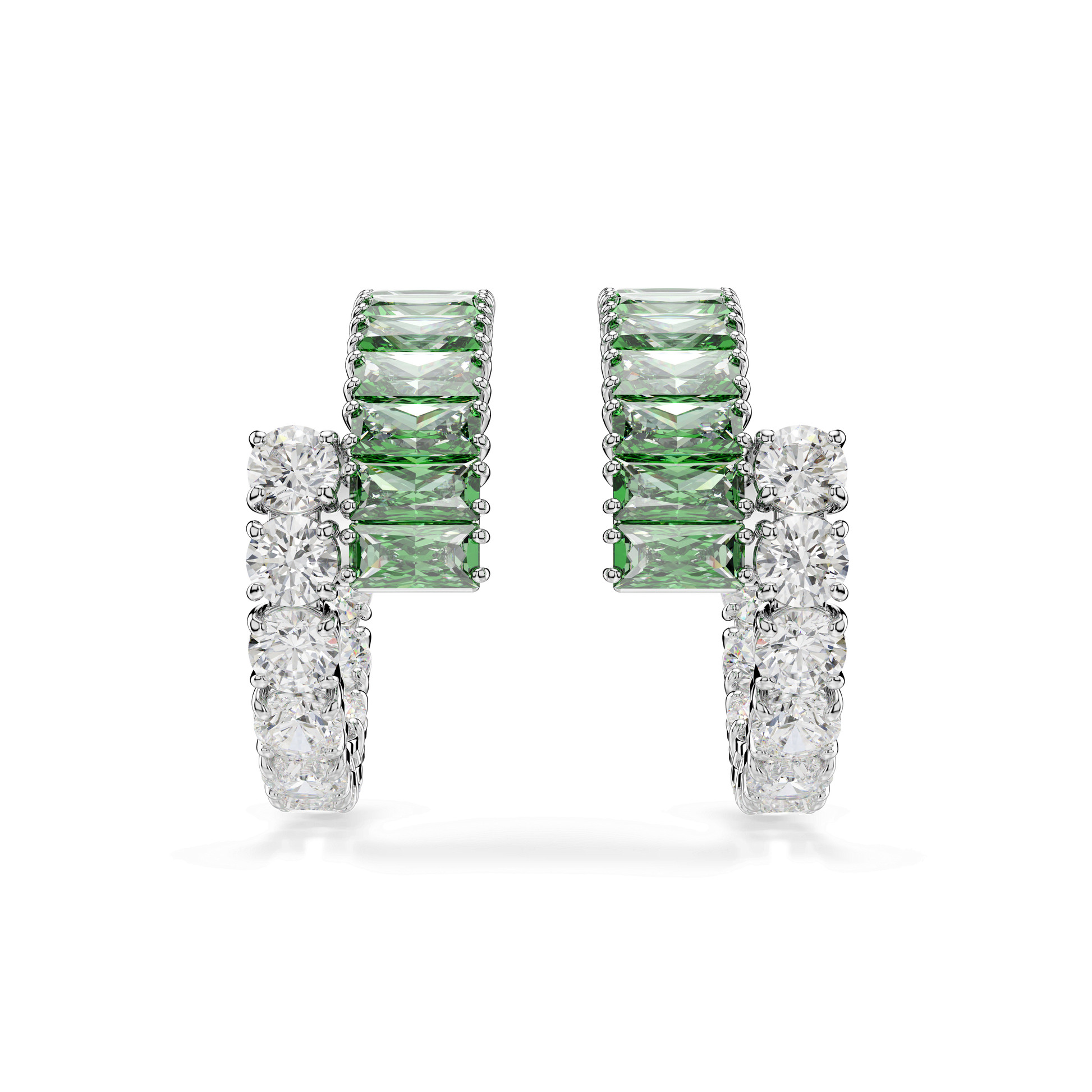 Matrix hoop earrings, Mixed cuts, Green, Rhodium plated 5732264