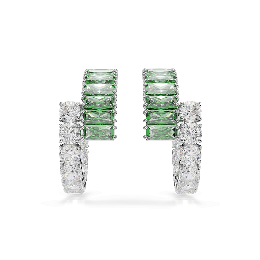 Matrix hoop earrings, Mixed cuts, Green, Rhodium plated 5732264