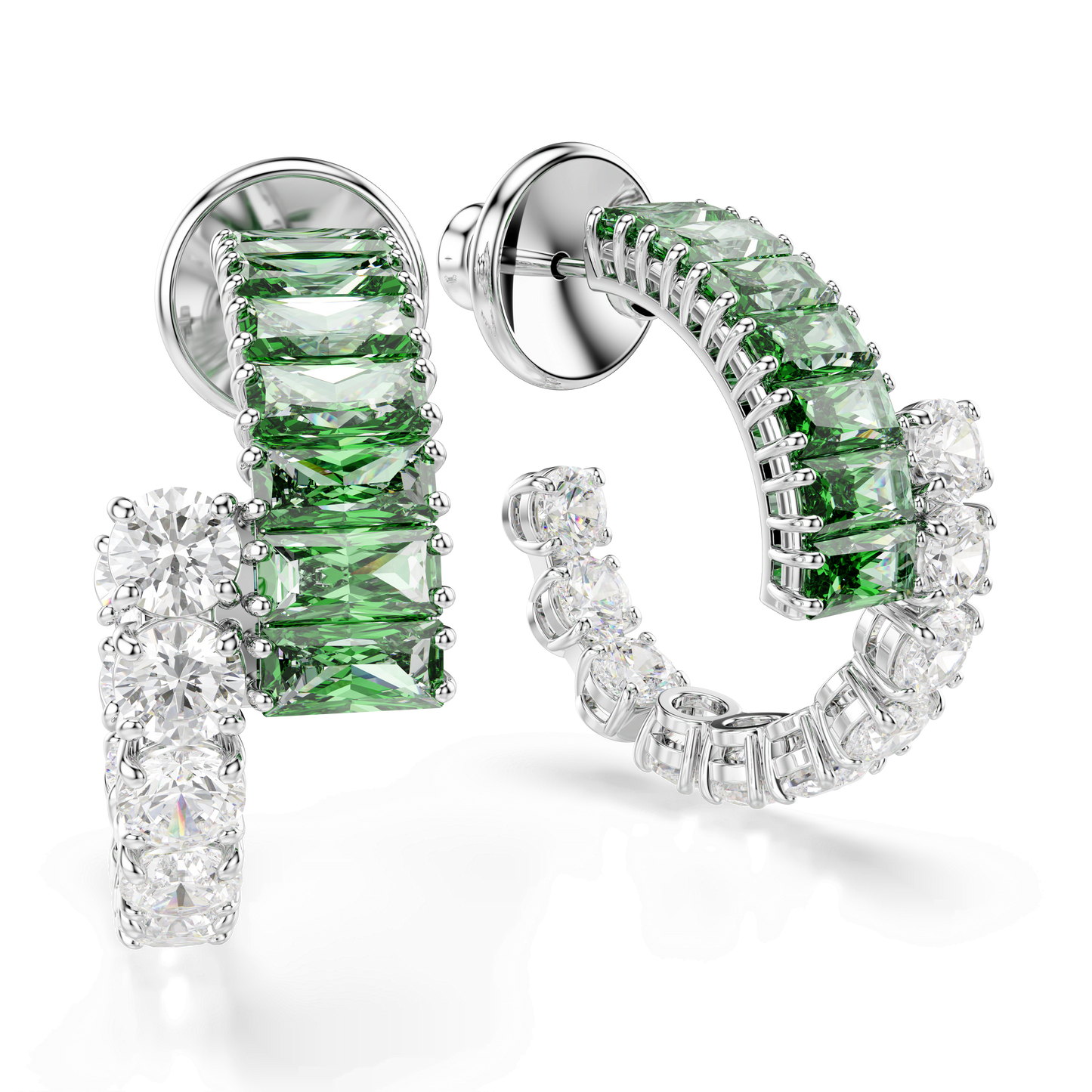 Matrix hoop earrings, Mixed cuts, Green, Rhodium plated 5732264