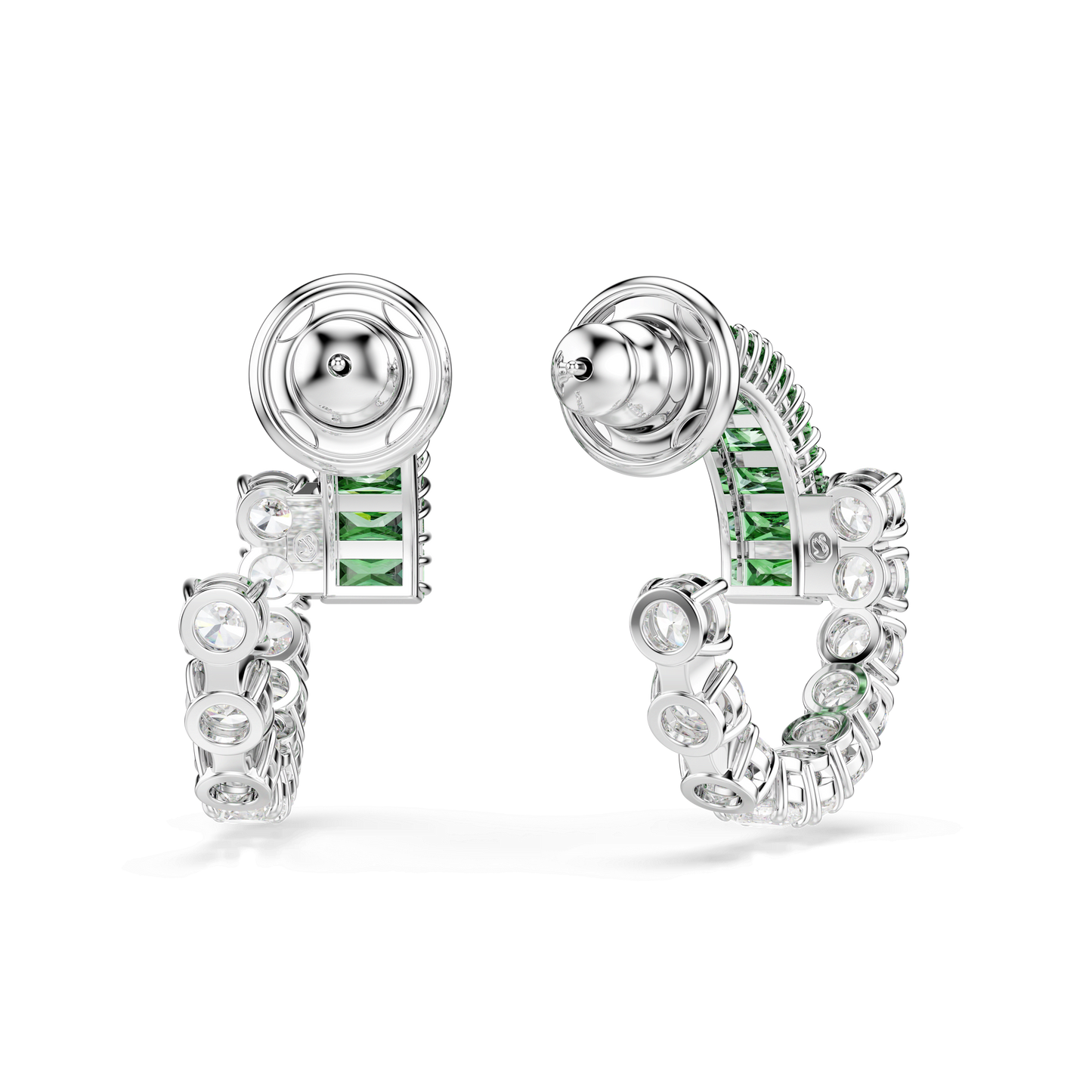 Matrix hoop earrings, Mixed cuts, Green, Rhodium plated 5732264