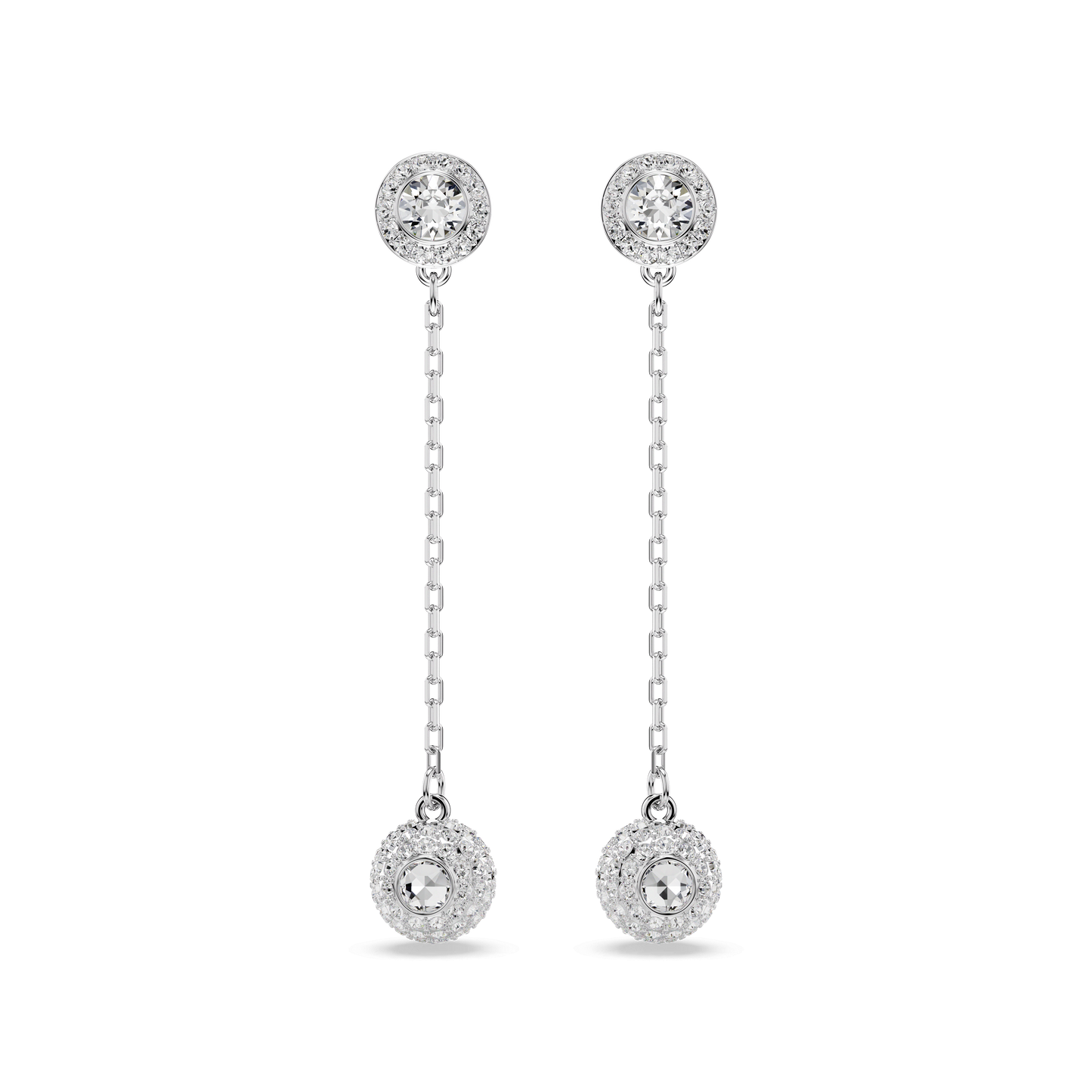Una Angelic drop earrings, Round cut, White, Rhodium plated 5732273