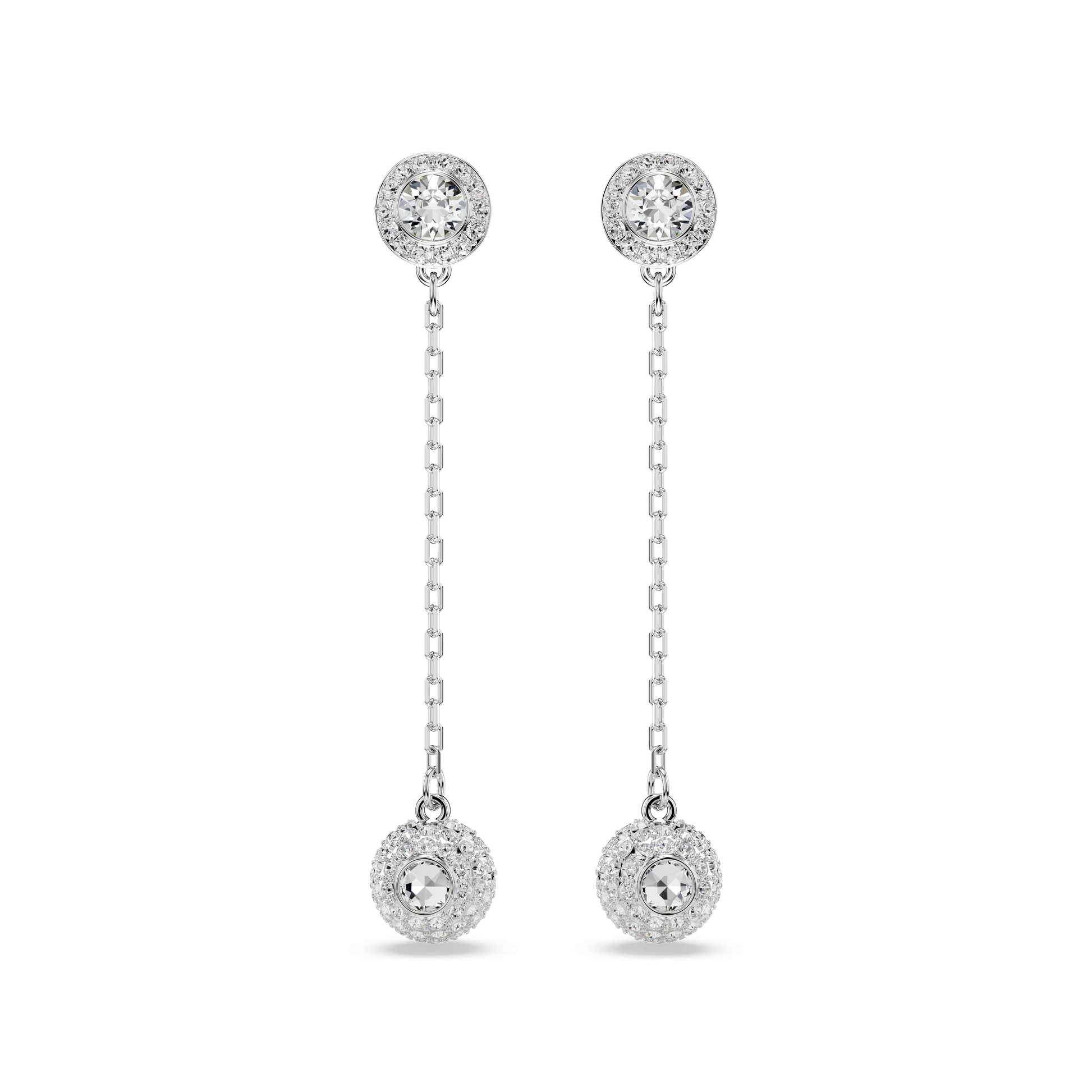 Una Angelic drop earrings, Round cut, White, Rhodium plated 5732273