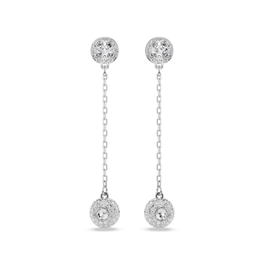 Una Angelic drop earrings, Round cut, White, Rhodium plated 5732273