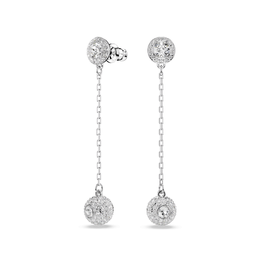 Una Angelic drop earrings, Round cut, White, Rhodium plated 5732273