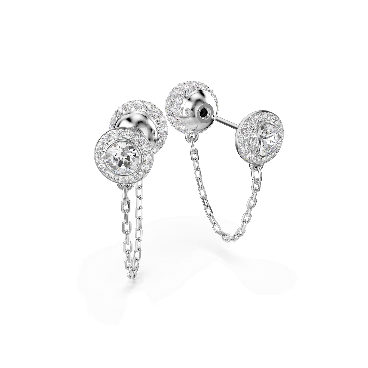 Una Angelic drop earrings, Round cut, White, Rhodium plated 5732273