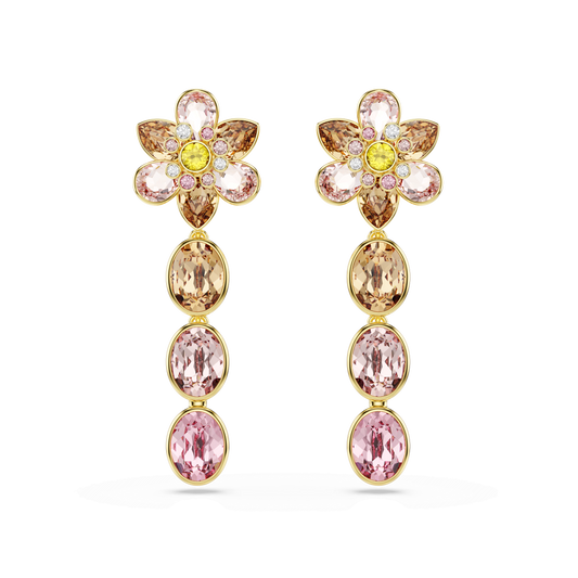 Idyllia drop earrings, Mixed cuts, Flower, Multicolored, Gold-tone plated 5732381