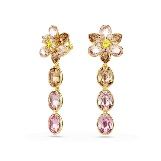 Idyllia drop earrings, Mixed cuts, Flower, Multicolored, Gold-tone plated 5732381