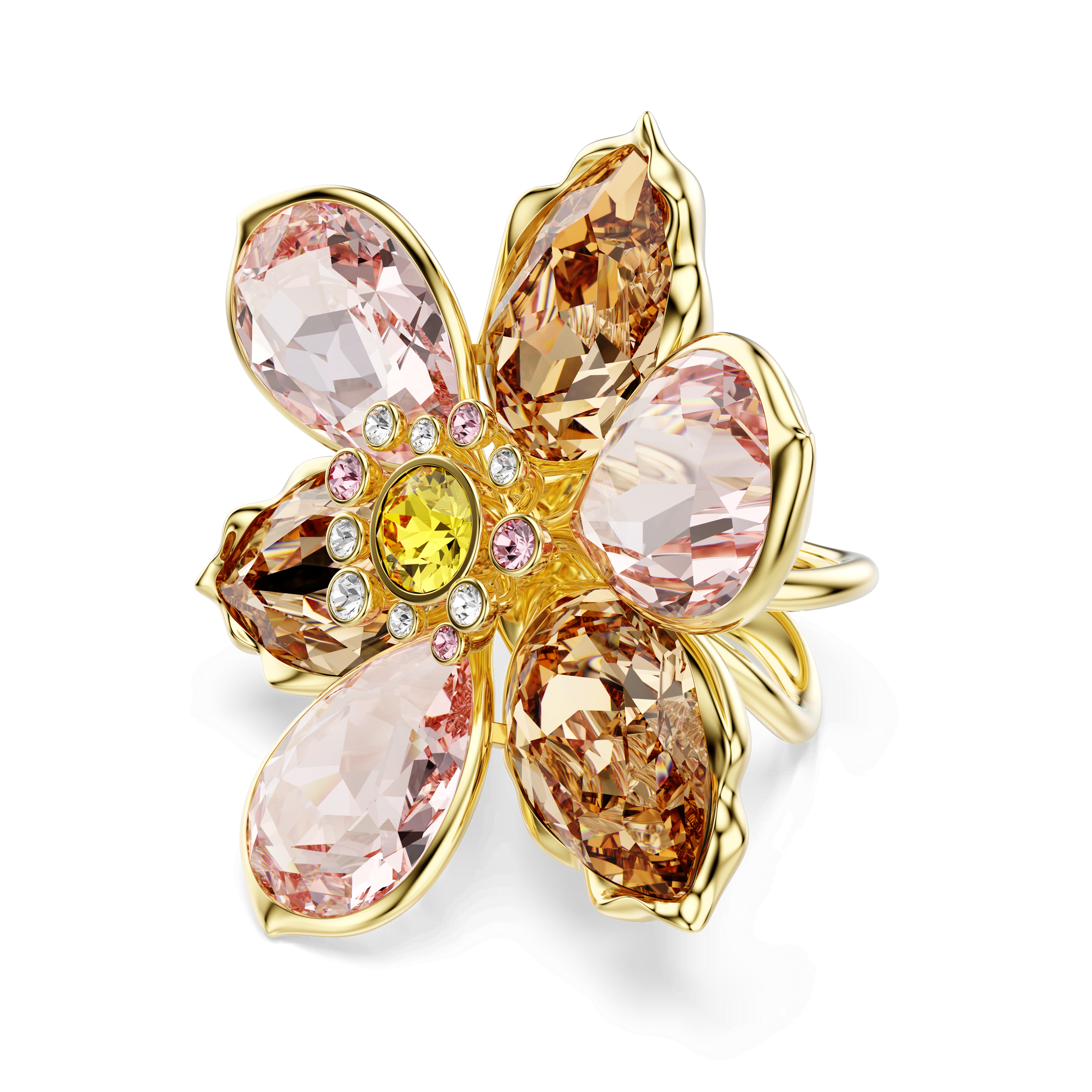 Idyllia motif ring, Mixed cuts, Flower, Multicolored, Gold-tone plated 5732382