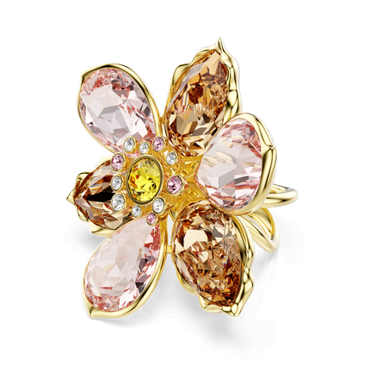 Idyllia motif ring, Mixed cuts, Flower, Multicolored, Gold-tone plated 5732382
