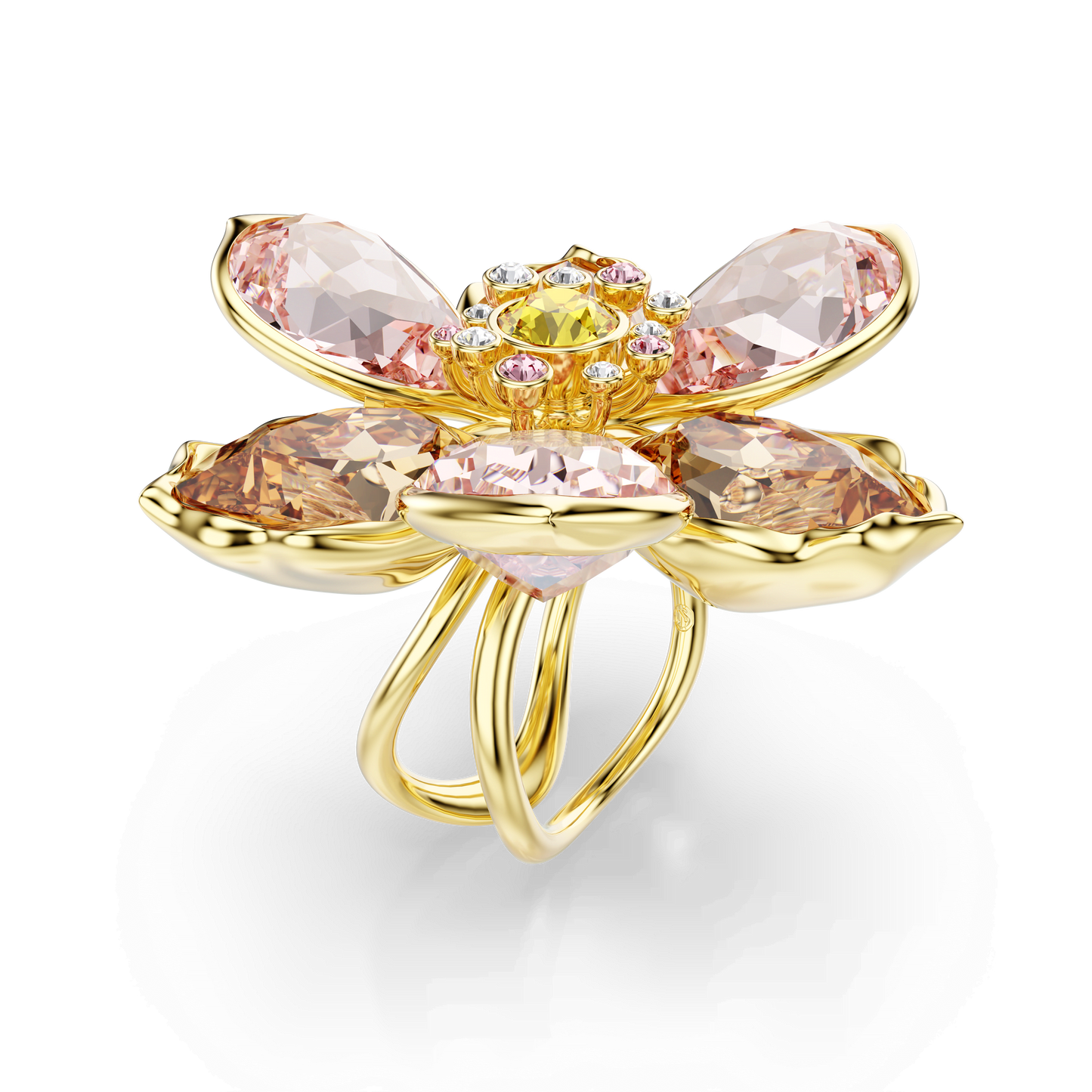 Idyllia motif ring, Mixed cuts, Flower, Multicolored, Gold-tone plated 5732382
