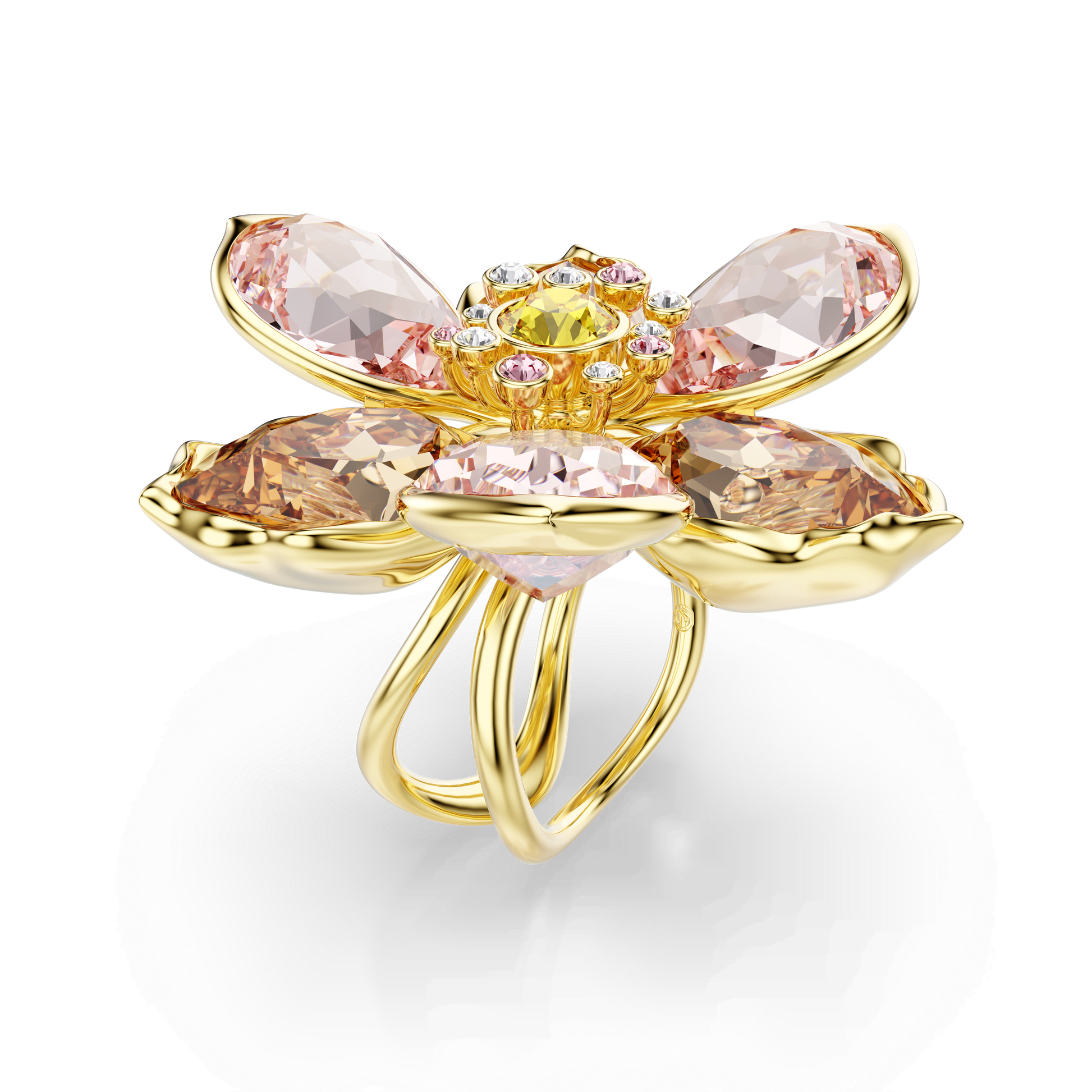 Idyllia motif ring, Mixed cuts, Flower, Multicolored, Gold-tone plated 5732382