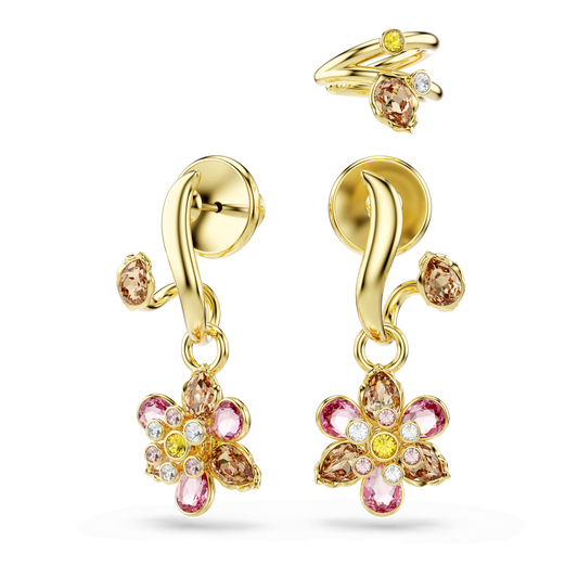 Idyllia earrings, Set (3), Mixed cuts, Flower, Multicolored, Gold-tone plated 5732386