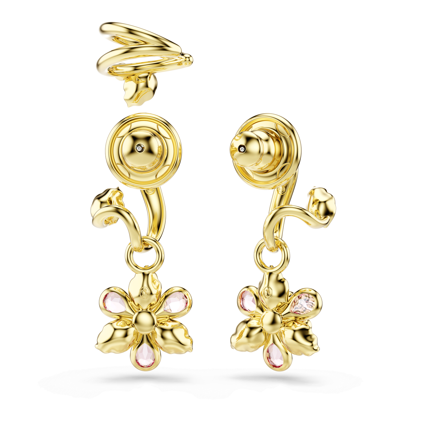 Idyllia earrings, Set (3), Mixed cuts, Flower, Multicolored, Gold-tone plated 5732386
