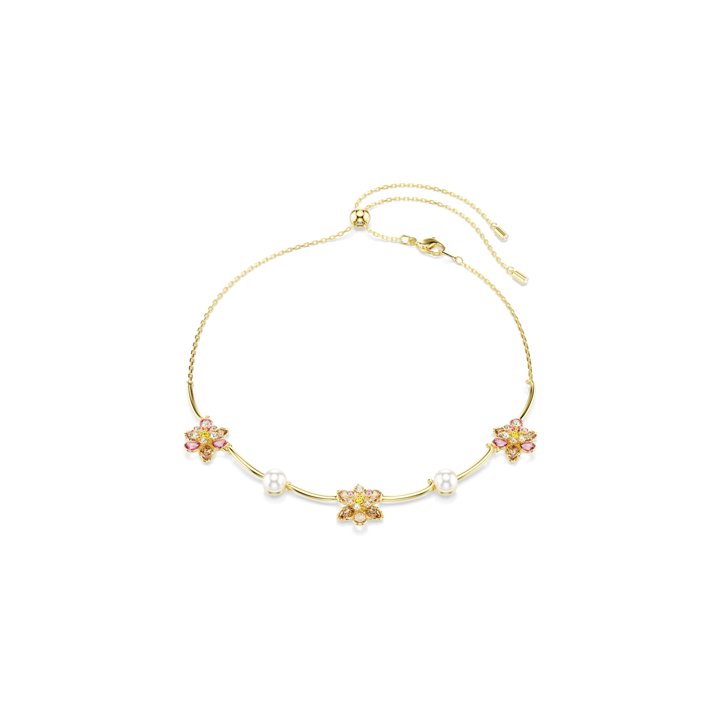 Idyllia necklace, Crystal pearl, Mixed cuts, Flower, Multicolored, Gold-tone plated 5732388