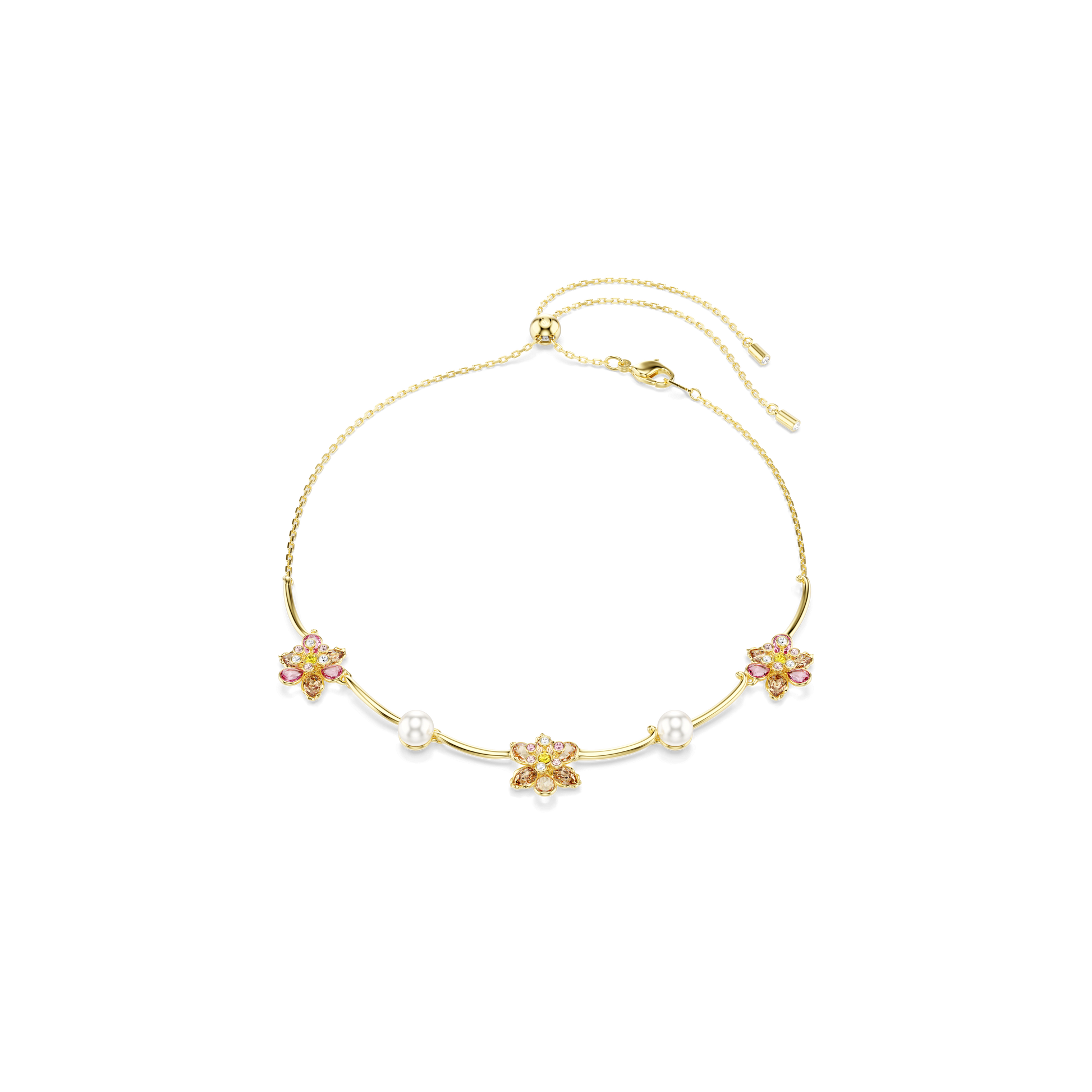 Idyllia necklace, Crystal pearl, Mixed cuts, Flower, Multicolored, Gold-tone plated 5732388