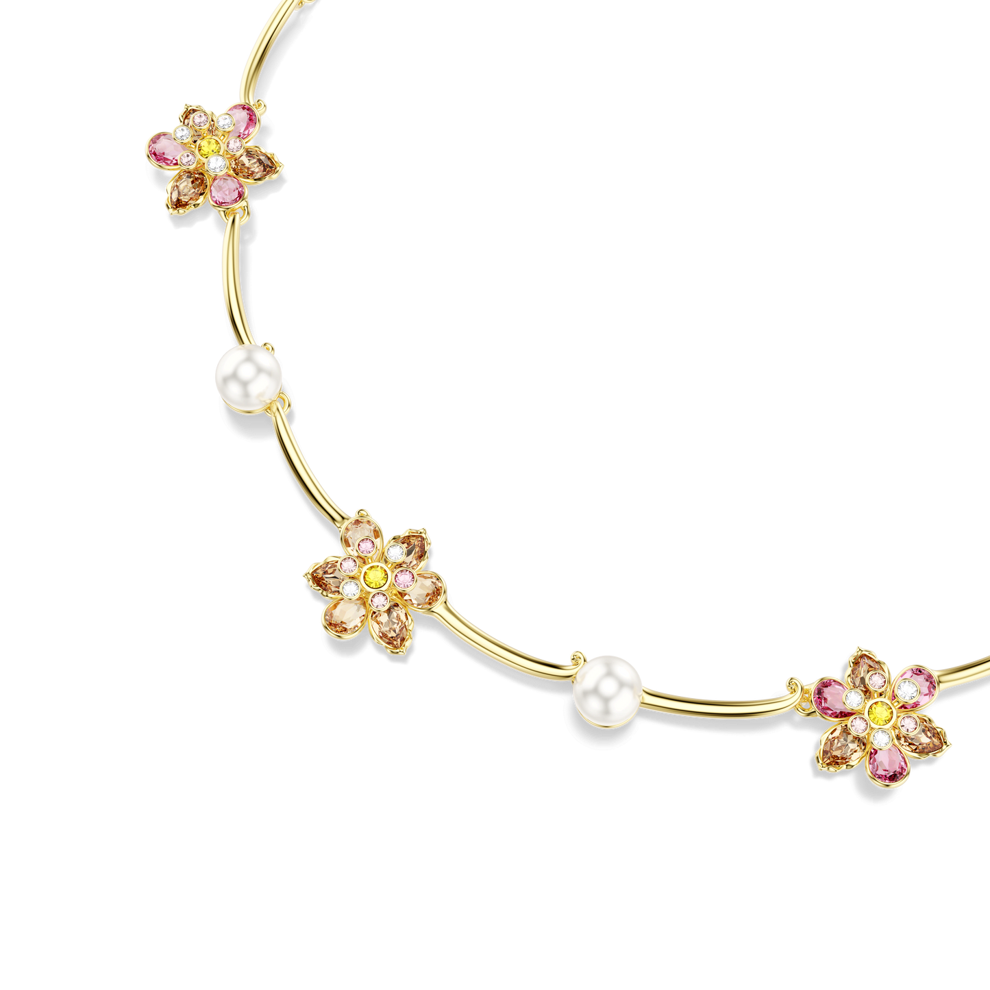 Idyllia necklace, Crystal pearl, Mixed cuts, Flower, Multicolored, Gold-tone plated 5732388