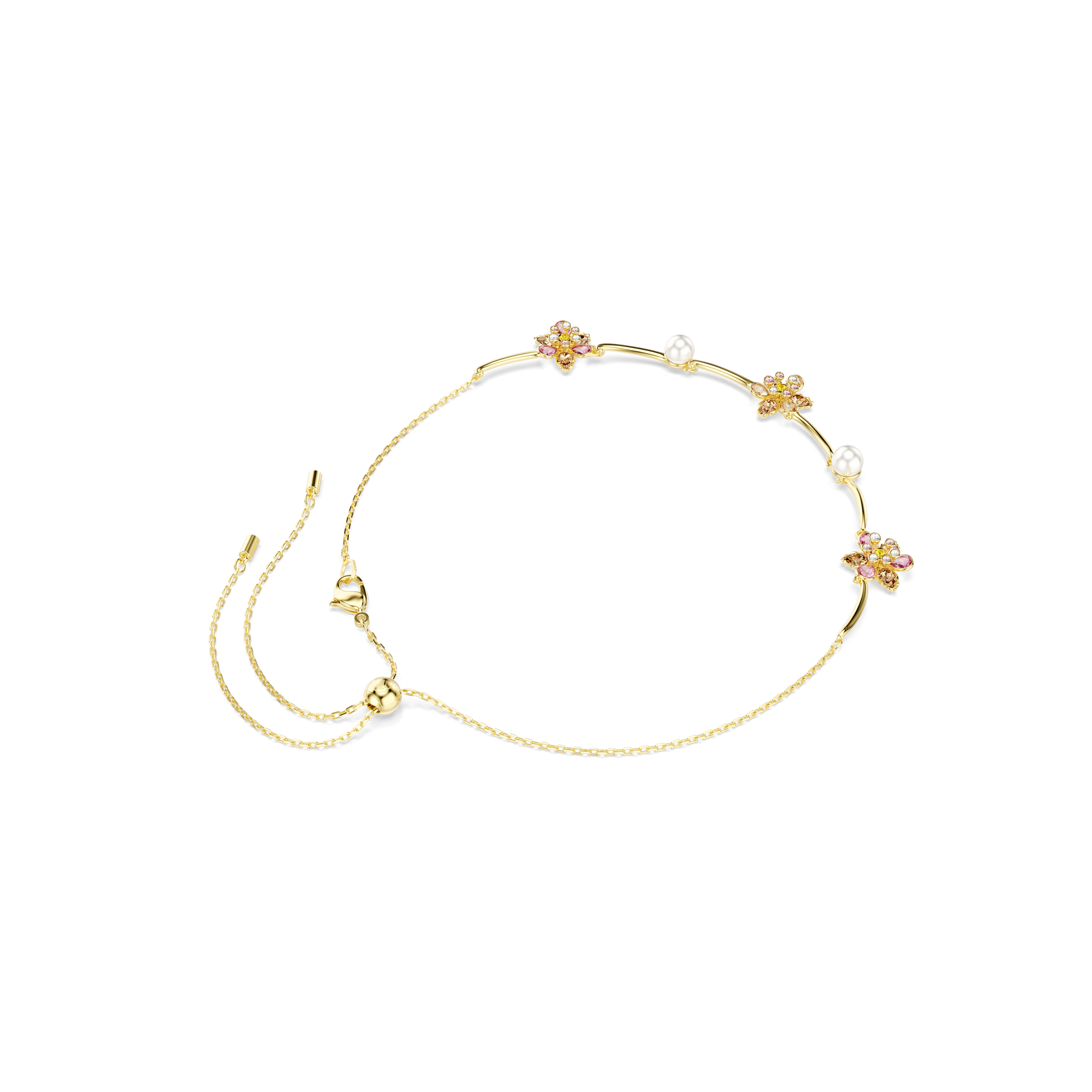 Idyllia necklace, Crystal pearl, Mixed cuts, Flower, Multicolored, Gold-tone plated 5732388