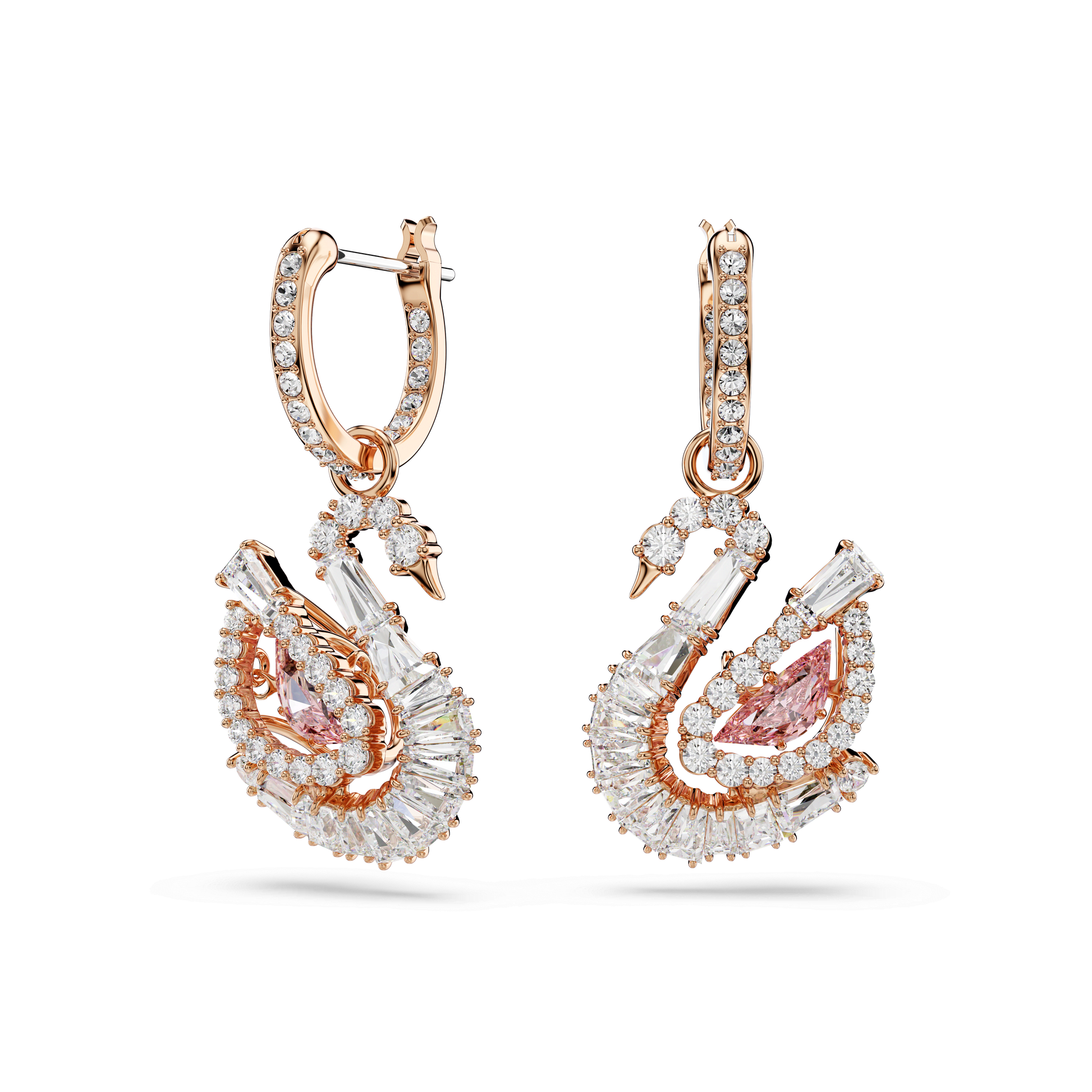 Swan drop earrings, Pavé, Swan, Pink 5732415