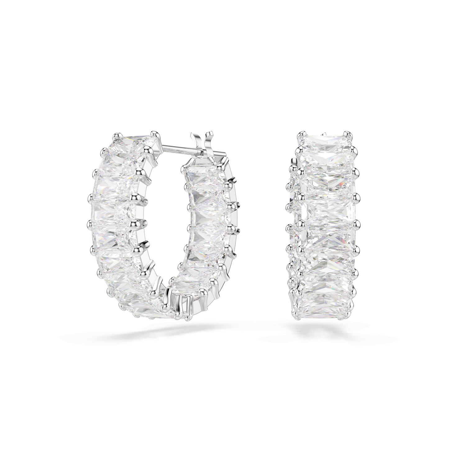 Matrix hoop earrings, Baguette cut, White, Rhodium plated 5733397
