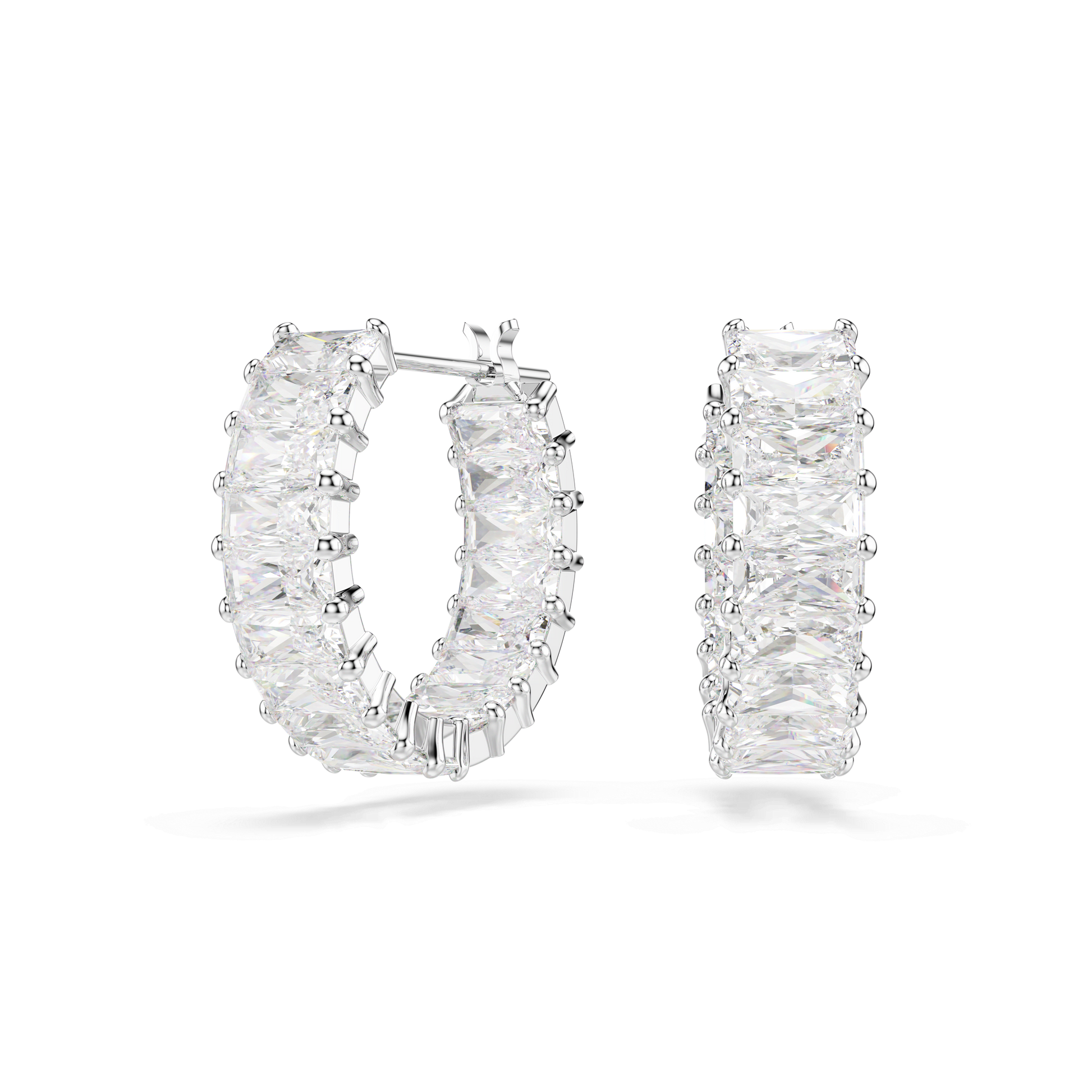 Matrix hoop earrings, Baguette cut, White, Rhodium plated 5733397
