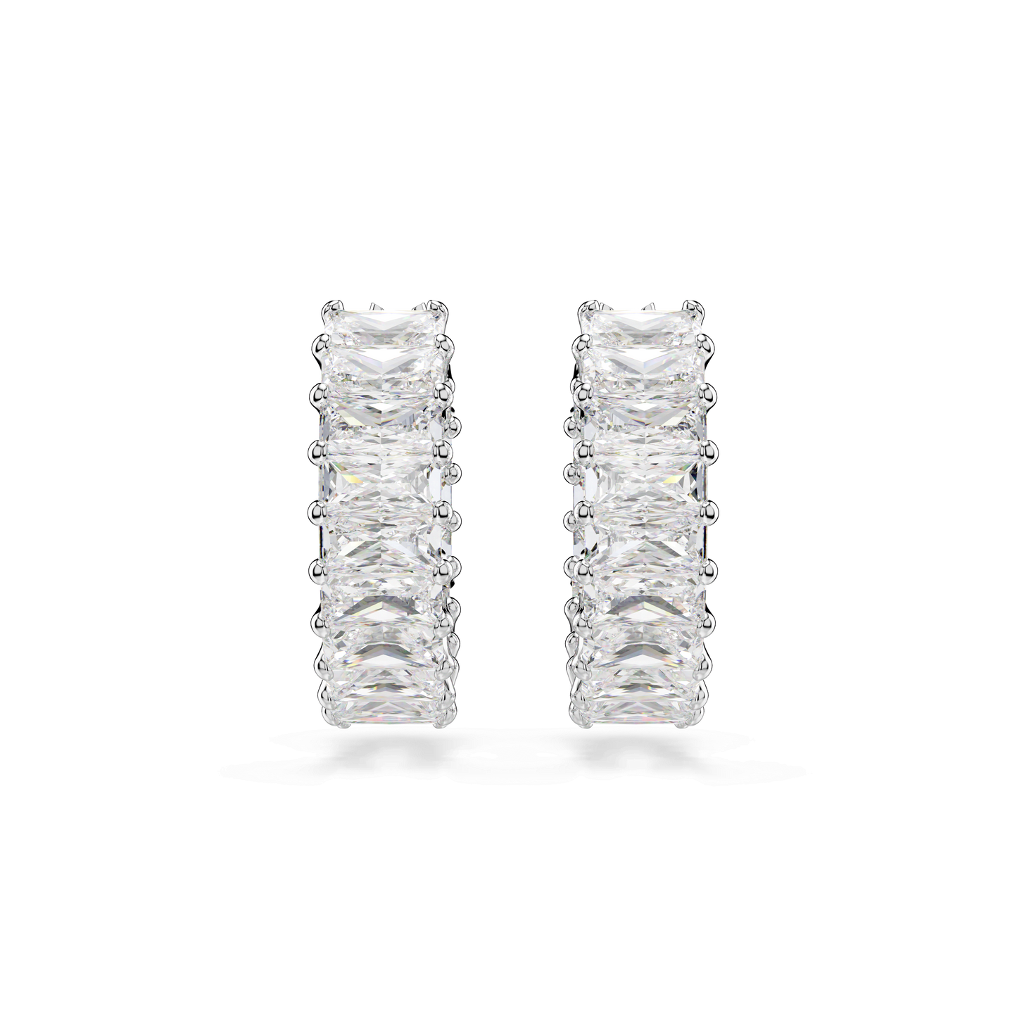 Matrix hoop earrings, Baguette cut, White, Rhodium plated 5733397