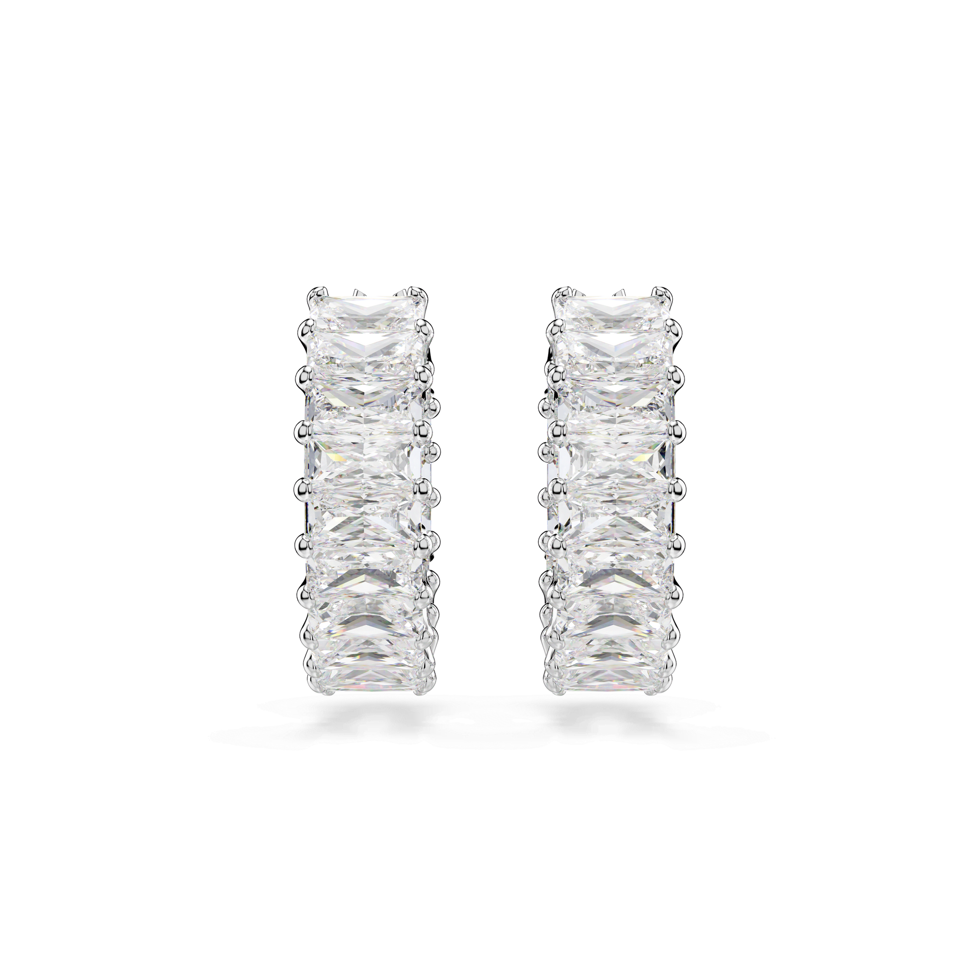 Matrix hoop earrings, Baguette cut, White, Rhodium plated 5733397