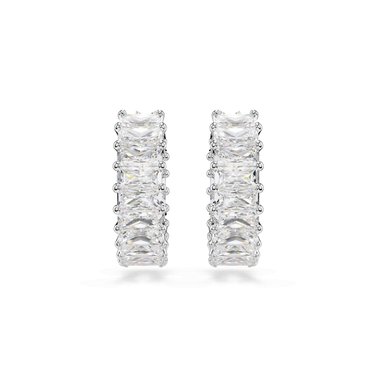 Matrix hoop earrings, Baguette cut, White, Rhodium plated 5733397