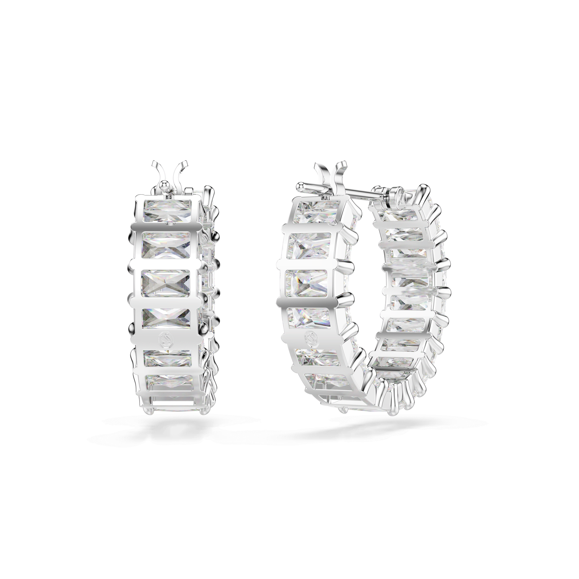 Matrix hoop earrings, Baguette cut, White, Rhodium plated 5733397