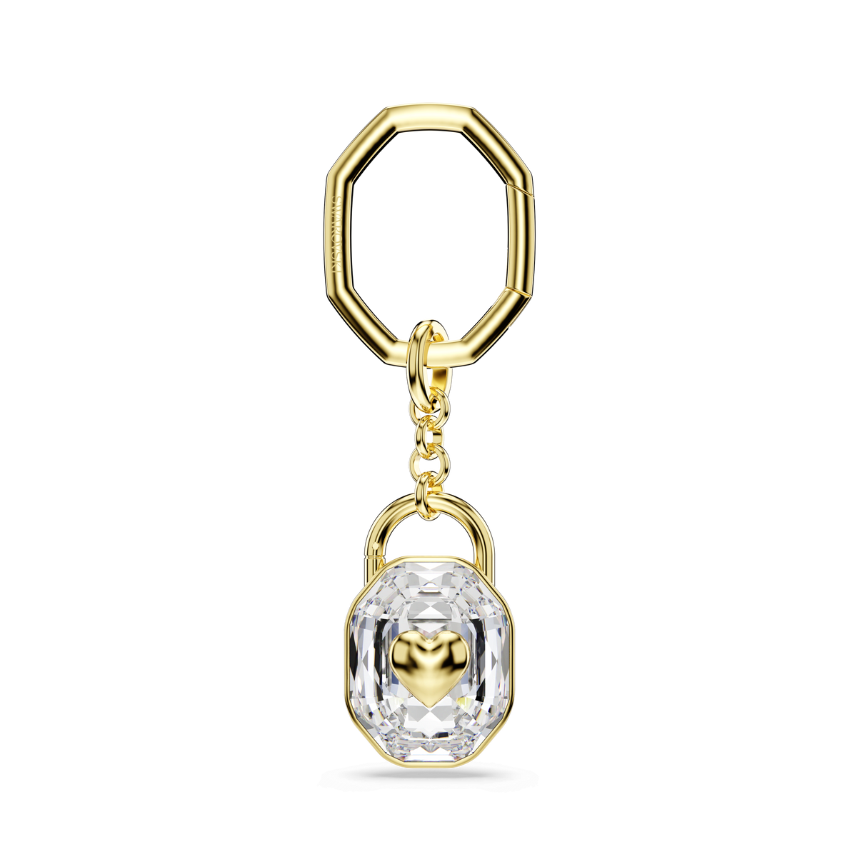 Key ring, Oval cut, White, Gold-tone plated