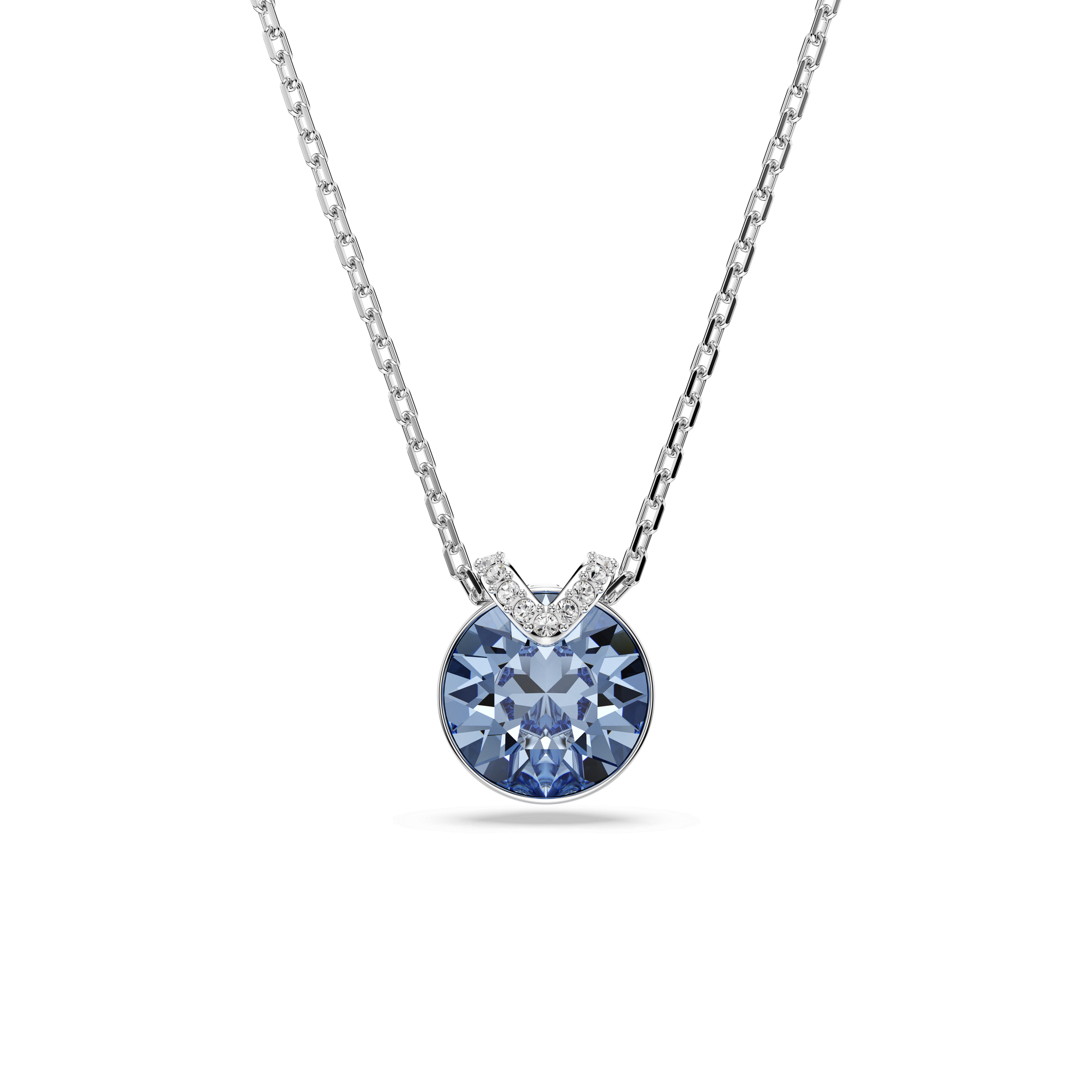 Bella V pendant, Round cut, Blue, Rhodium plated 5734232