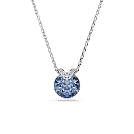 Bella V pendant, Round cut, Blue, Rhodium plated 5734232