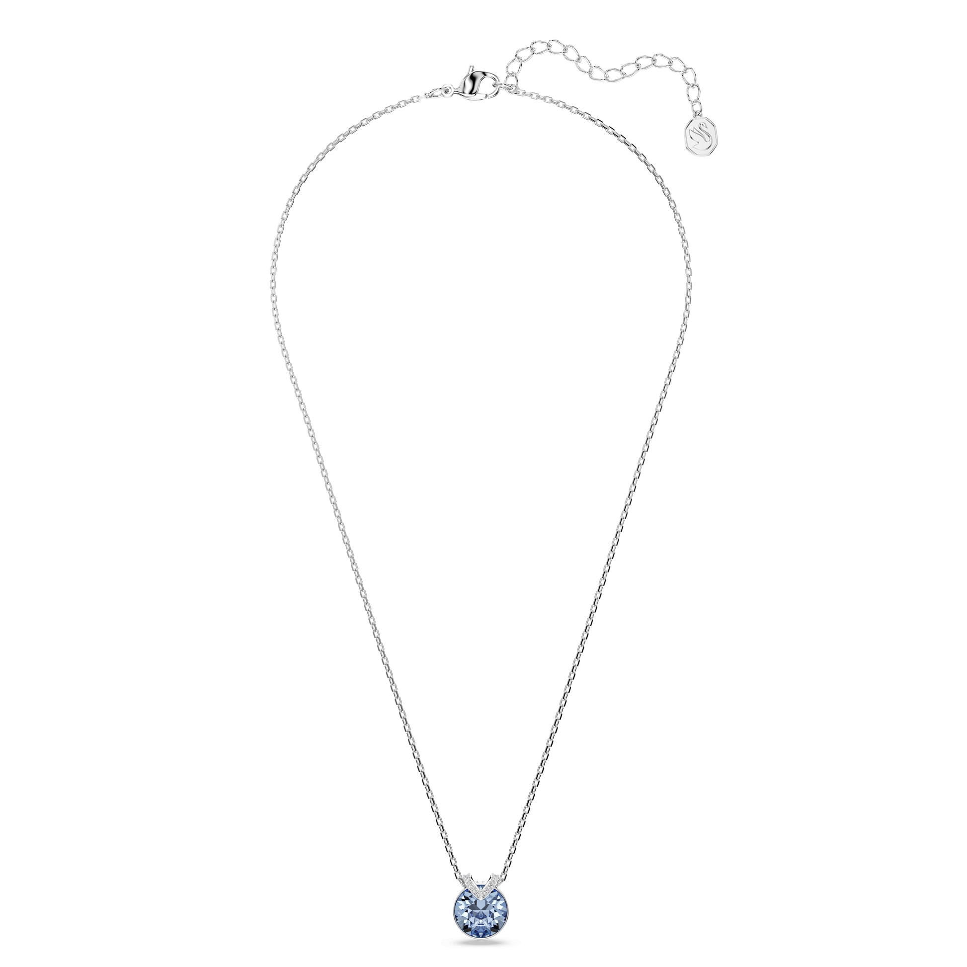 Bella V pendant, Round cut, Blue, Rhodium plated 5734232