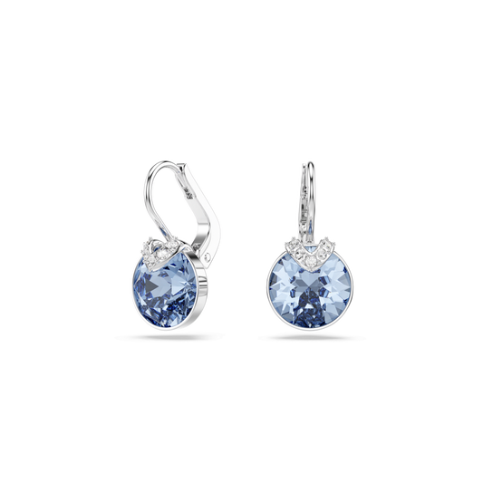 Bella V drop earrings, Round cut, Blue, Rhodium plated 5734234